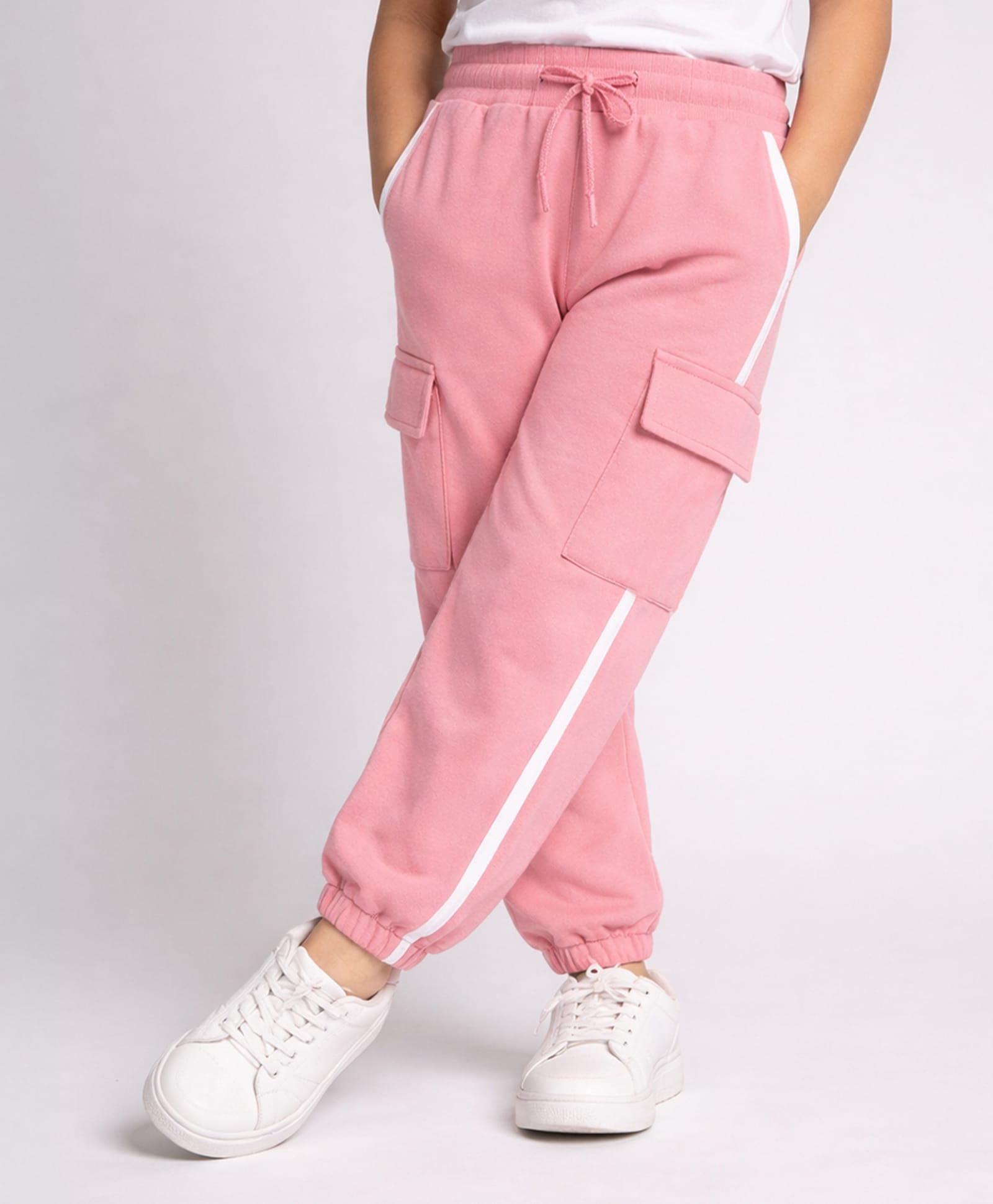 PURPLE UNITED KIDS Terry Woven Placement Striped Cargo Joggers - Light Pink-picture-22