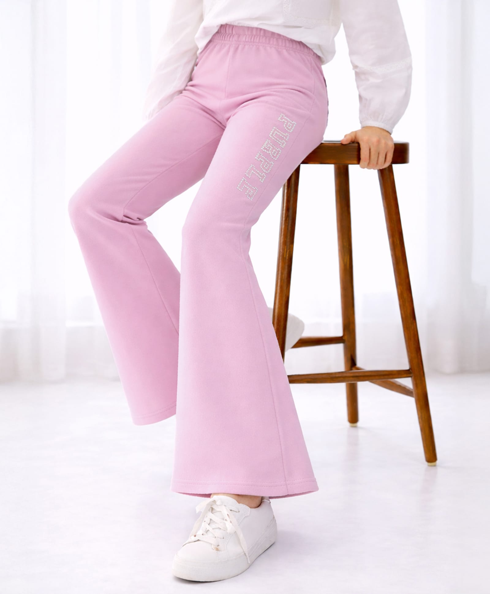 PURPLE UNITED KIDS Cotton Spandex Woven Purple Text Stones Embellished Pants - Lavender-picture-15