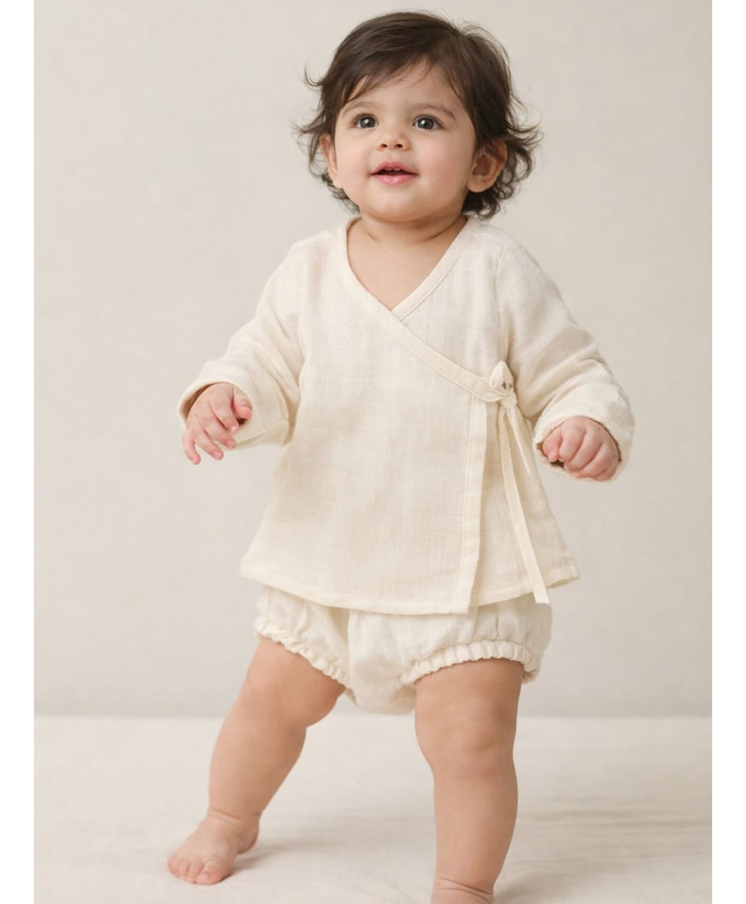 Halemons Muslin Woven Full Sleeves Solid Jhabla & Bloomer Set - Yellow-image-9