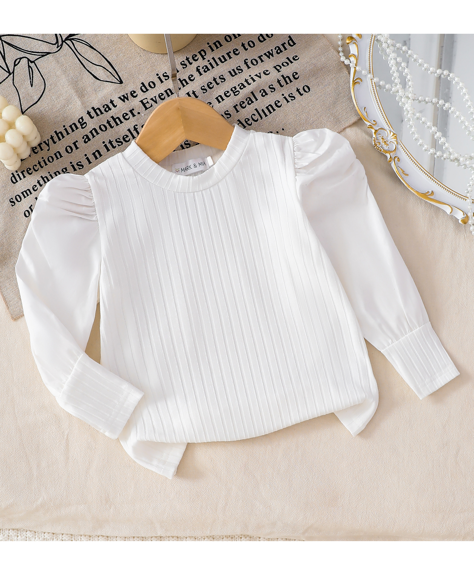 Mark & Mia Full Sleeves Colour Puffed Full Sleeves Solid Colour Top - White-image-30