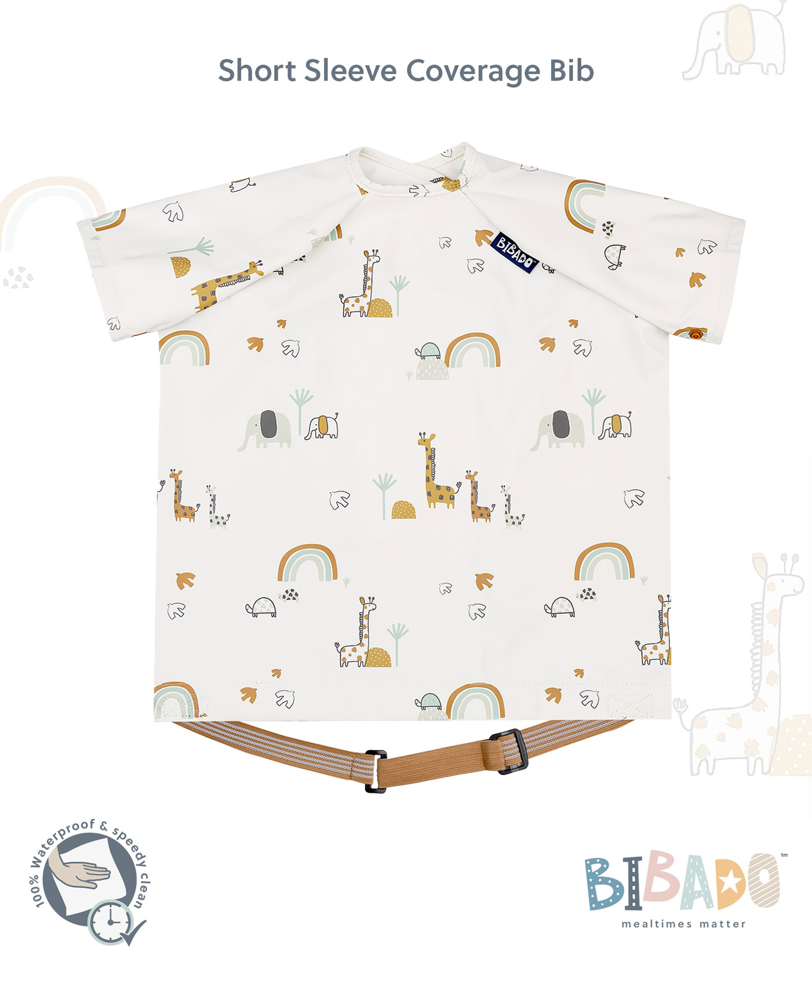 Bibado Stain & Water Proof Short Sleeve Coverall Shirt Weaning Bib Serengeti Spaghetti - White - For Infants-image-22