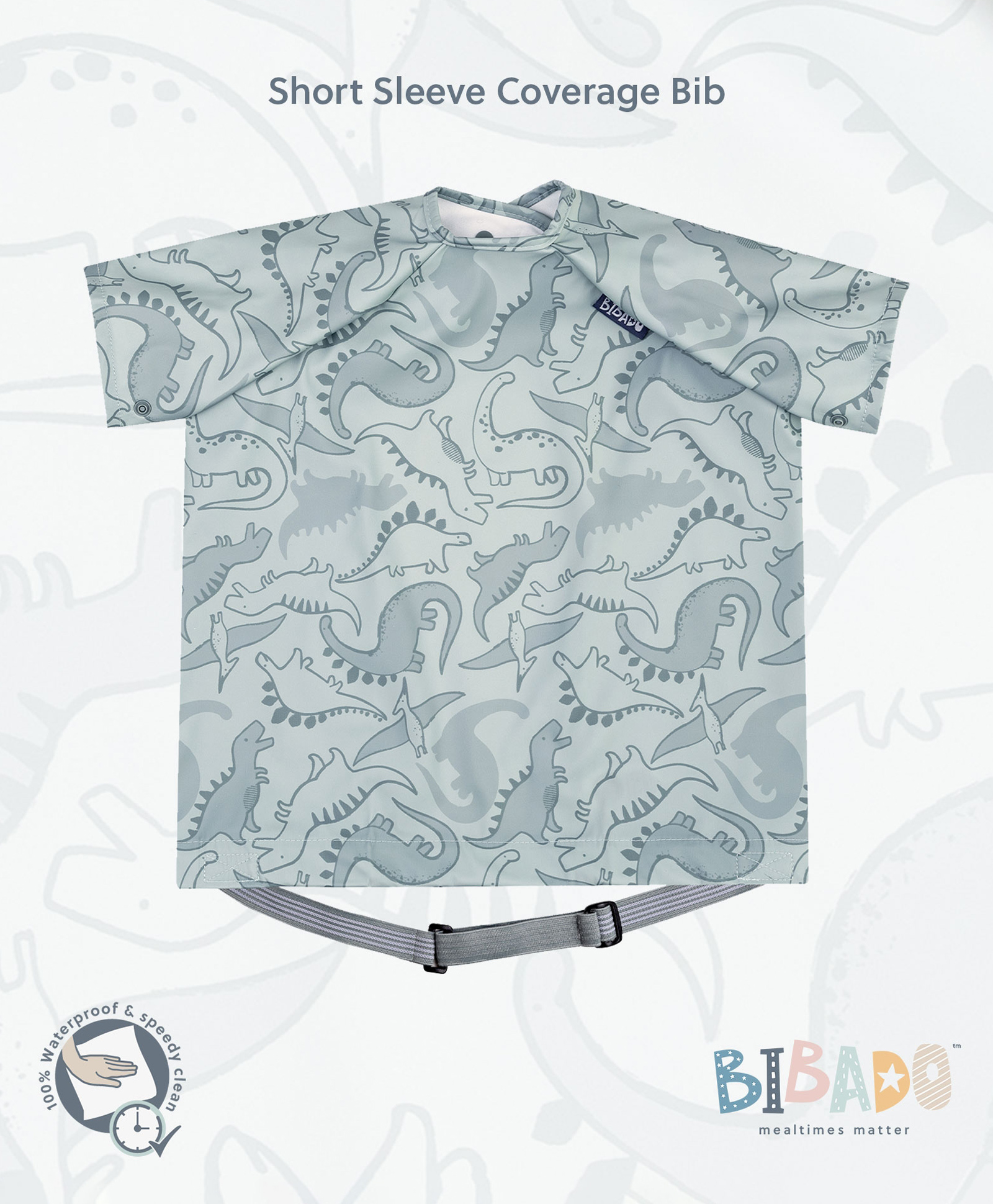 Bibado Stain & Water Proof Short Sleeve Coverall Shirt Weaning Bib Dino Roar- Grey - For Infants-image-28