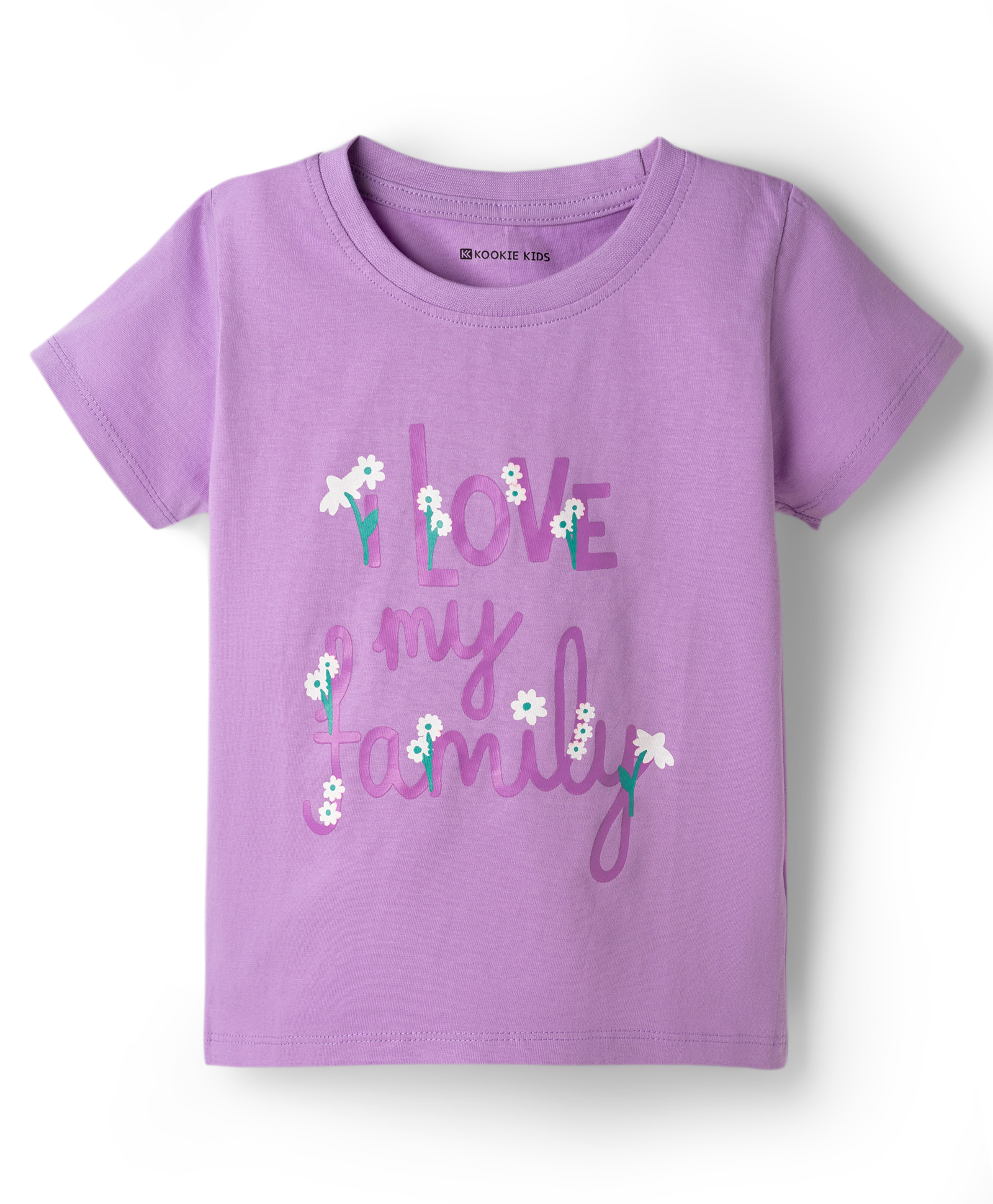 kookie kids india Kookie Kids Single Jersey Knit Half Sleeves T-Shirt with Floral & Text Print - Lavender-picture-21