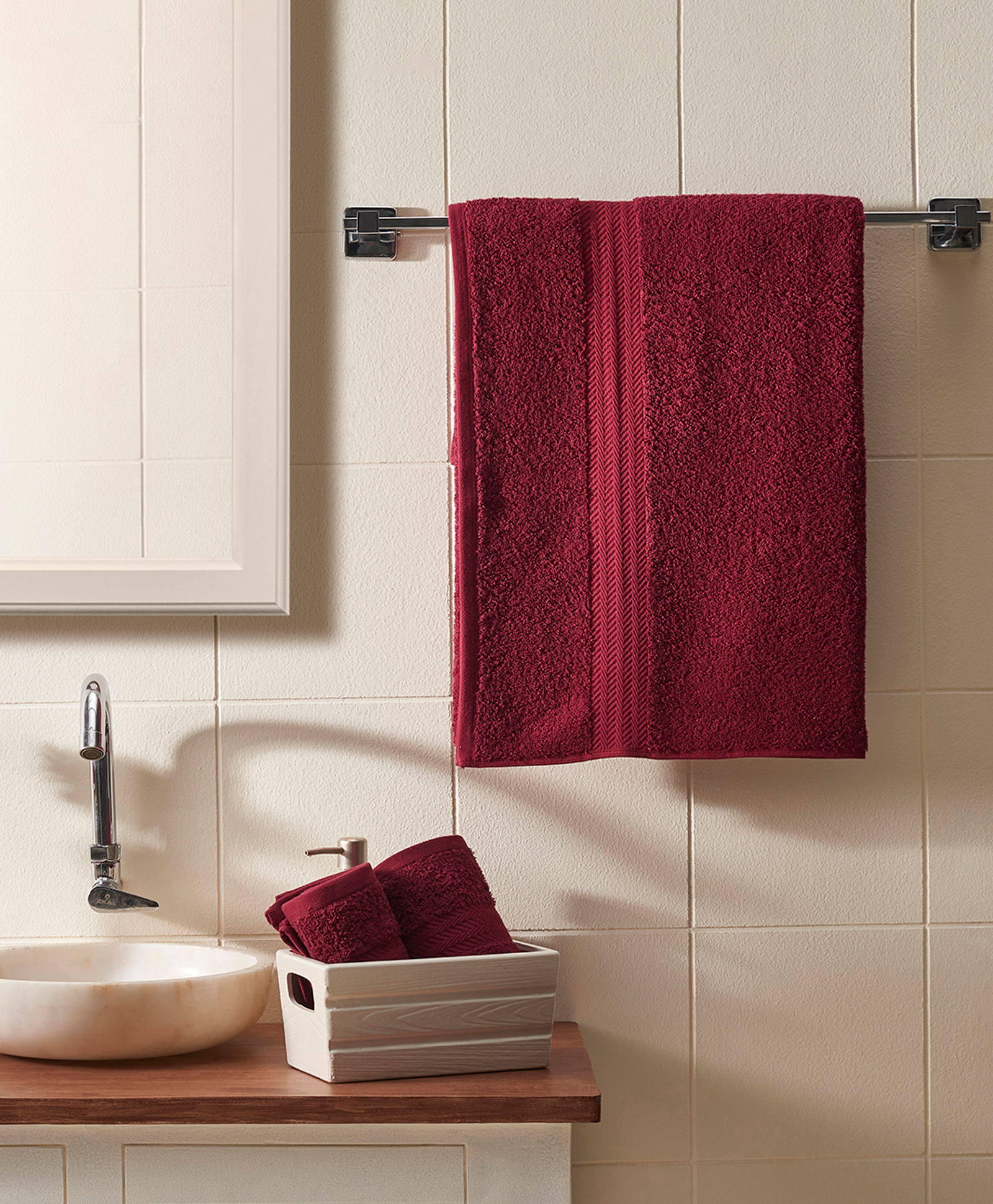 d'decor DDecor Zero Twist Premium Cotton Plain Dual Color | 1 Bath Towels and 2 Hand Towels | with High Absorbency - Maroon-picture-28