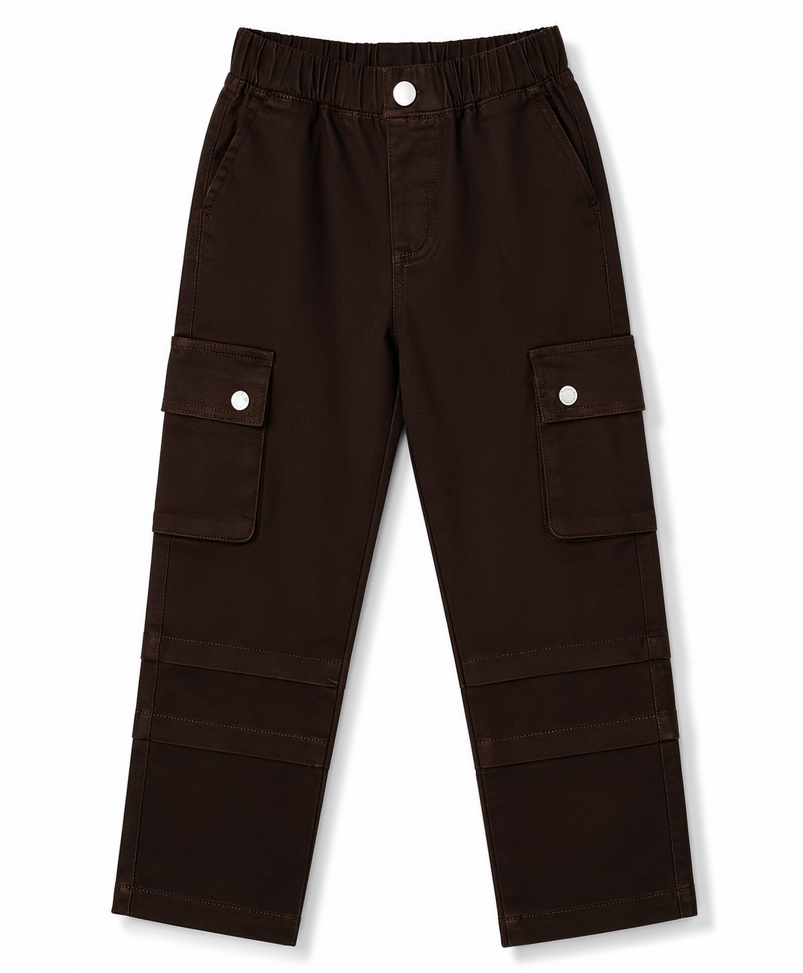 Spark 100% Cotton Woven Full Length Solid Trouser With Cargo Pockets - Dark Brown-picture-21