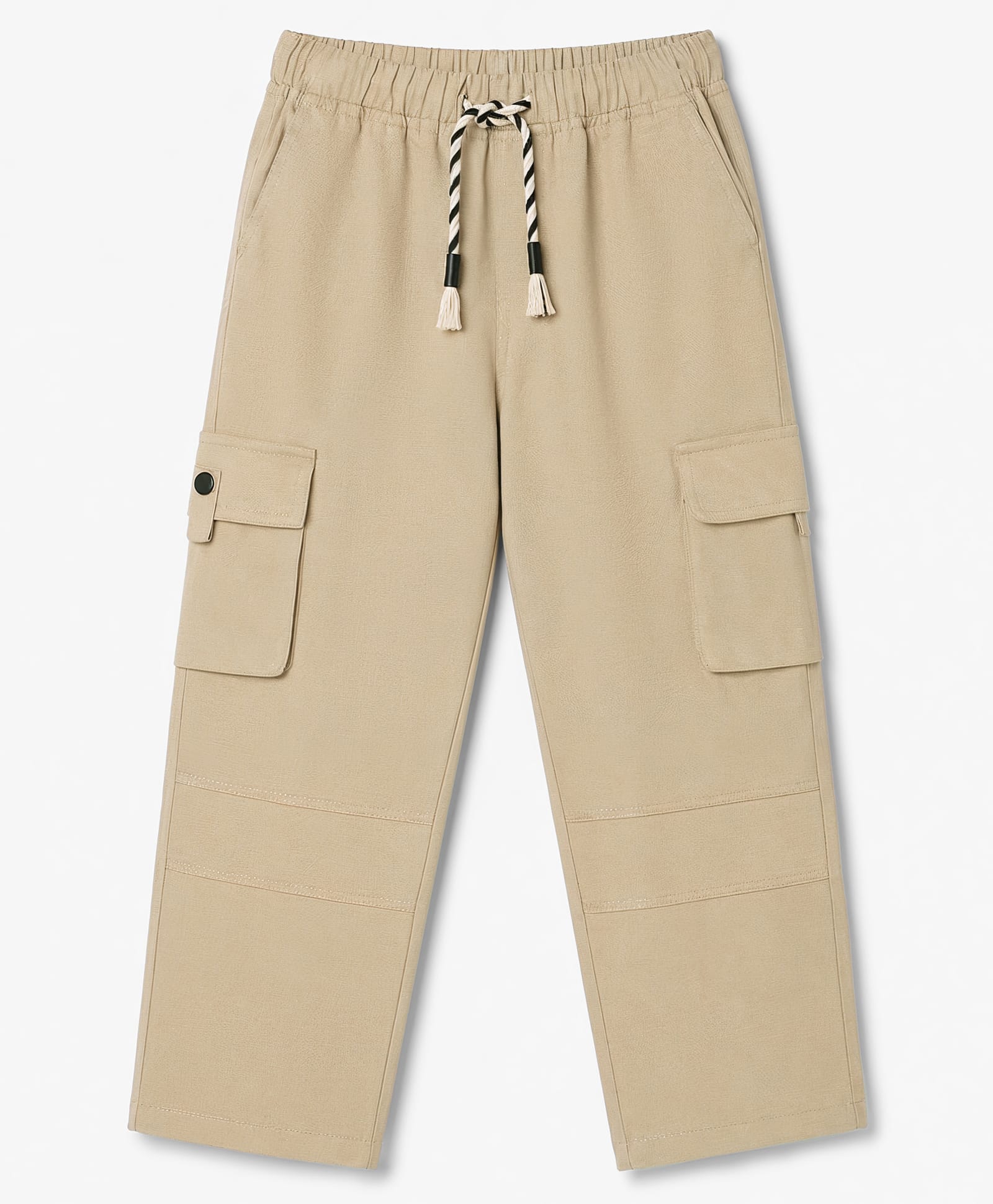 Spark 100% Cotton Woven Full Length Solid Trouser With Cargo Pockets - Beige-picture-23
