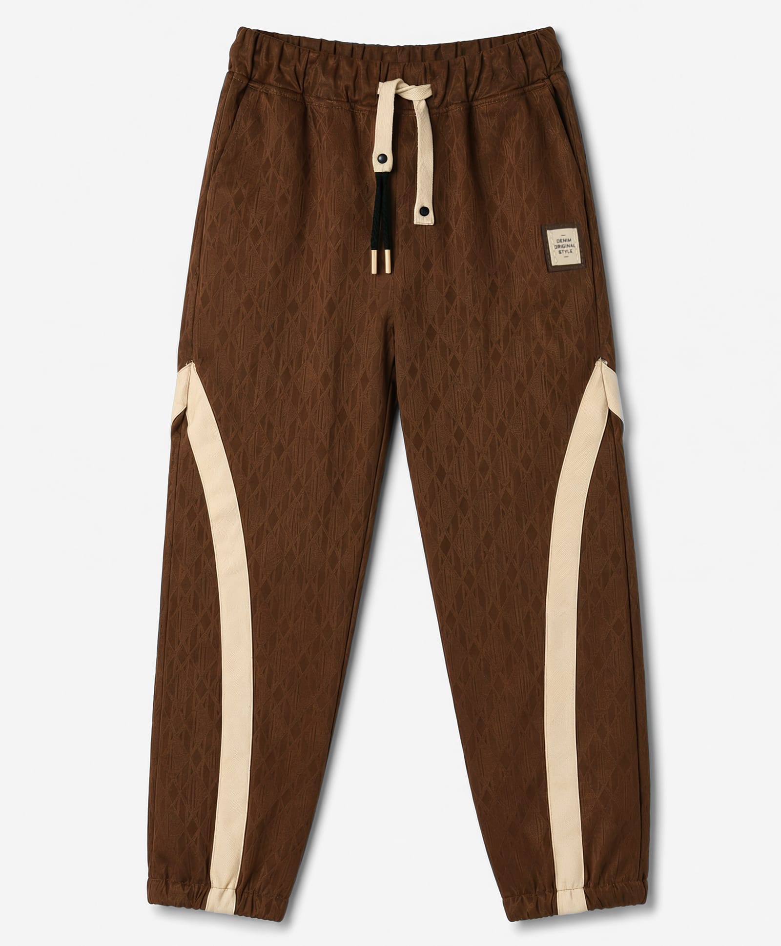 Spark Cotton Woven Full Length Textured Trouser Tape Detailing - Brown-picture-10