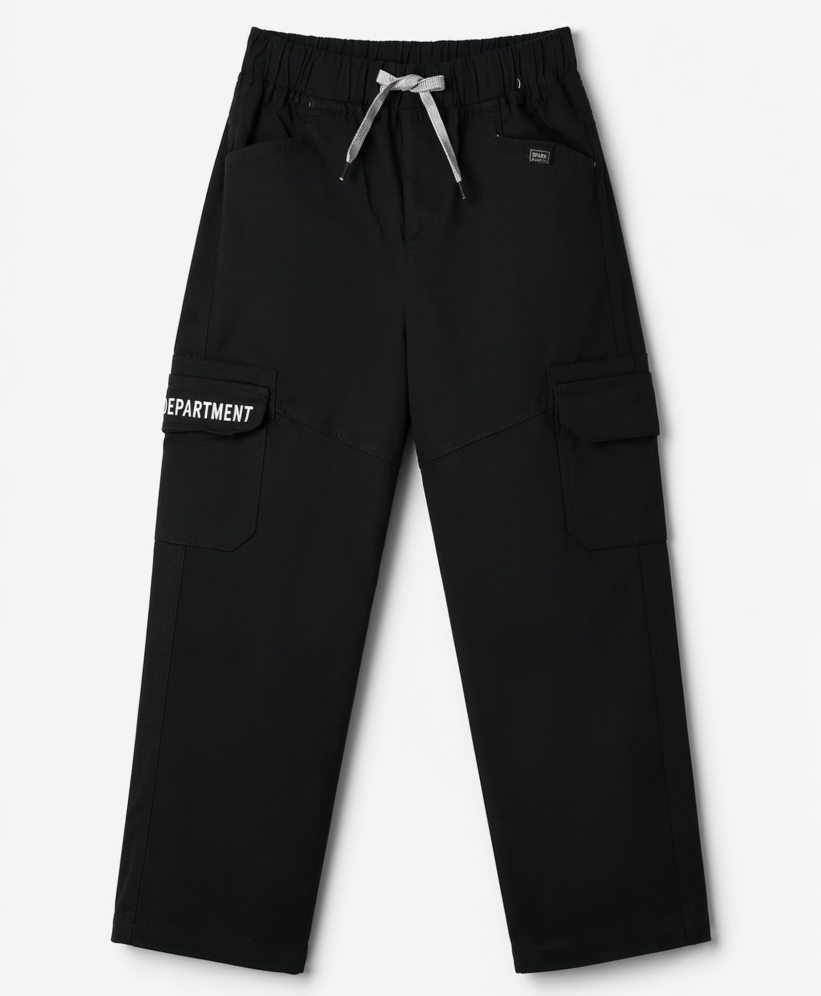 Spark Cotton Woven Full Length Trouser With Text Print & Cargo Pocket - Black-picture-16