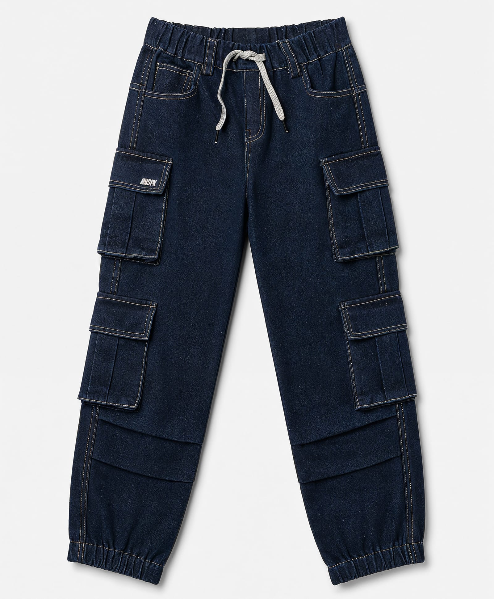 Spark 100% Cotton Woven Full Length Cut N Sew Jeans With Cargo Pockets - Navy Blue-picture-35