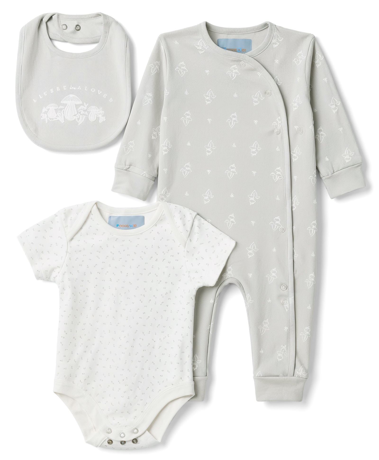 Kookie Kids 100% Cotton Full Sleeves Printed Romper With Onesie & Bib - Multicolor-image-33