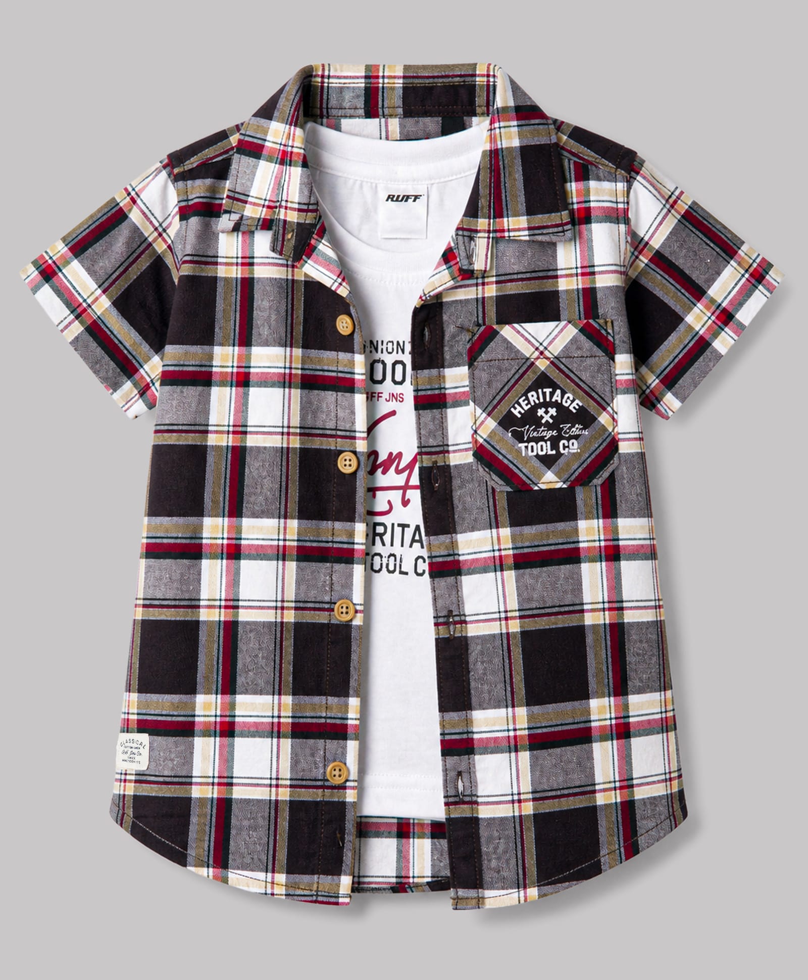 Ruff Cotton Checks Shirt with Half Sleeves Brown 5-6 Years-picture-1