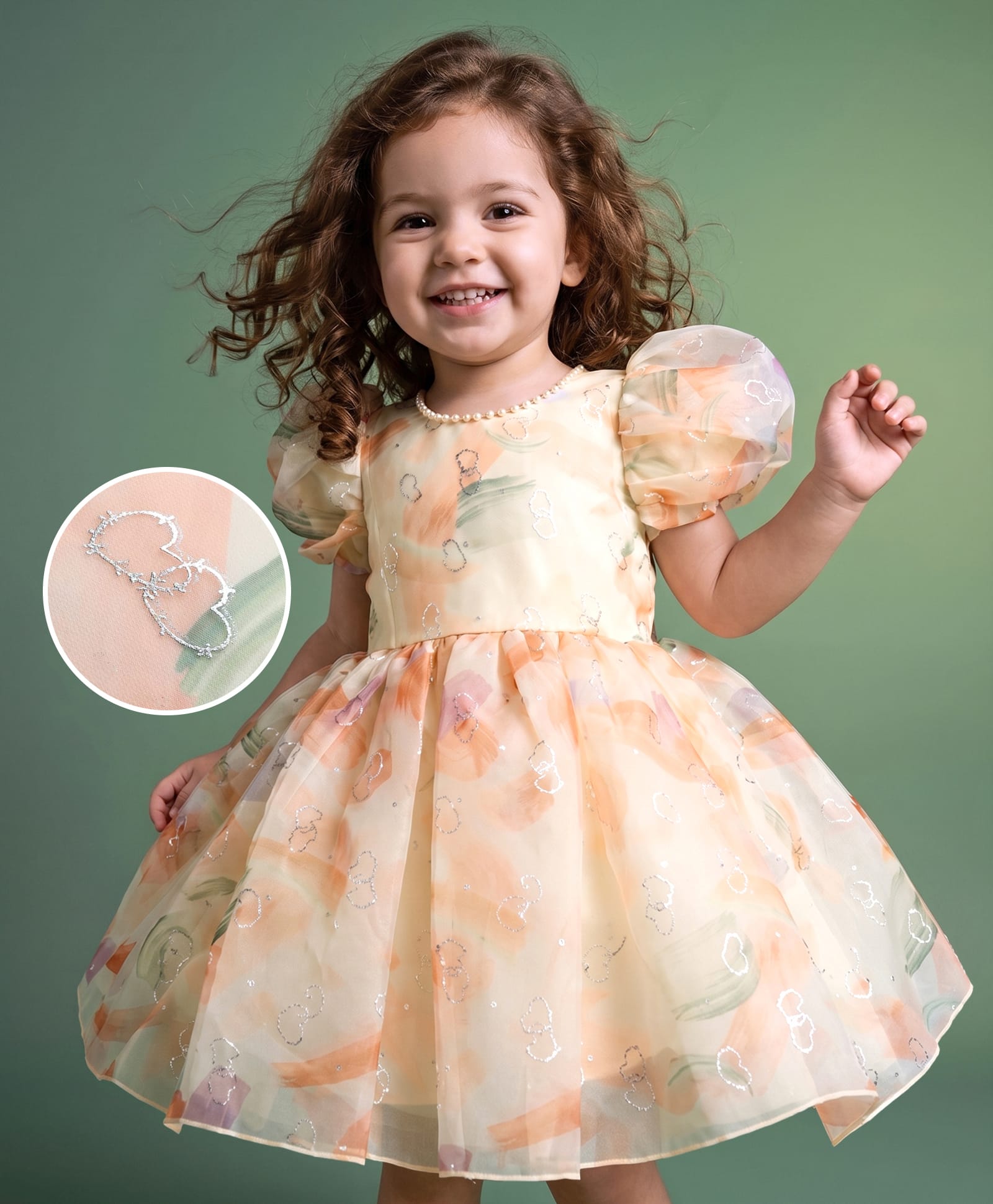 Mark & Mia Woven Half Sleeves Hearts Printed Party Dress - Pink-image-28