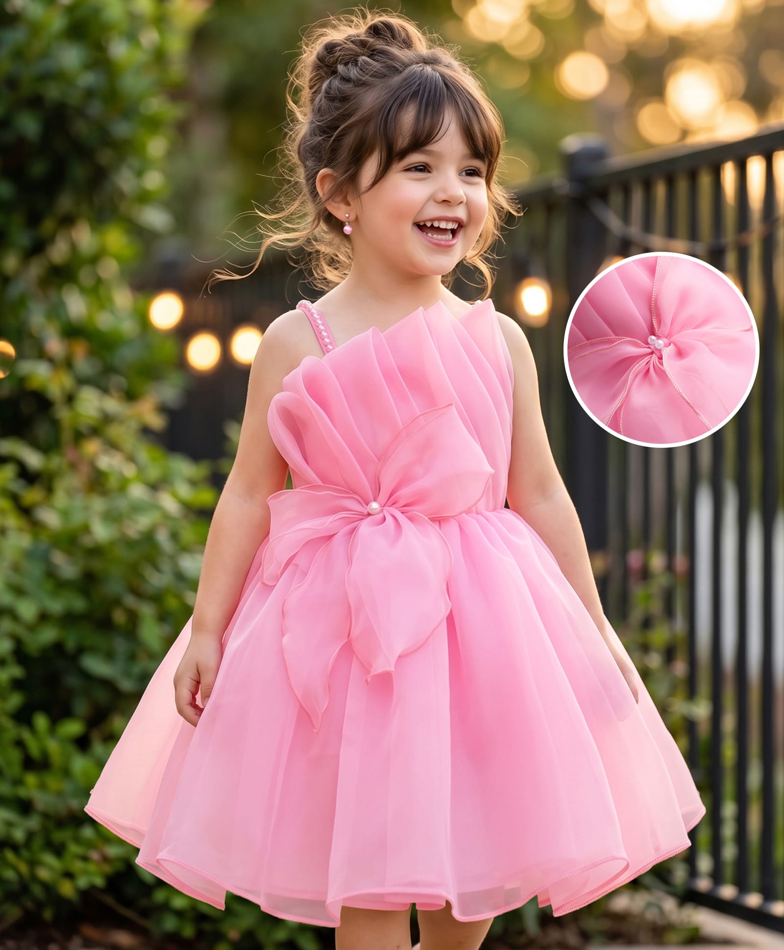 Mark & Mia Woven Sleeveless Solid Party Dress With Bow Applique - Pink-picture-28