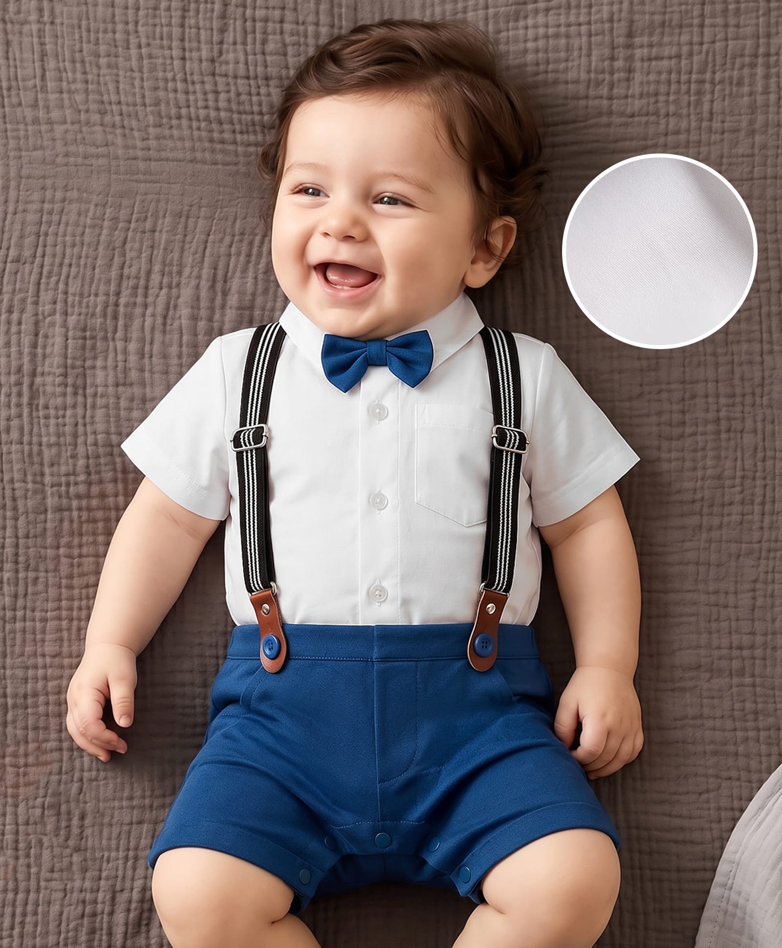 Mark & Mia Woven Half Sleeves Solid Party Romper With Suspender & Bow -Multicolor-image-38