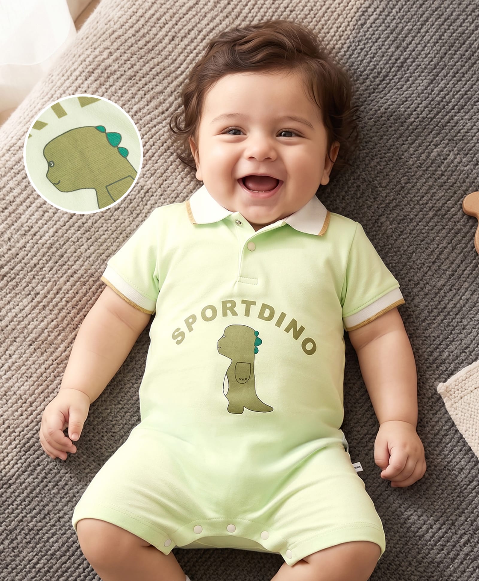 Mark & Mia 100% Cotton Knit Half Sleeves Dino Printed Romper - Multicolor-image-47