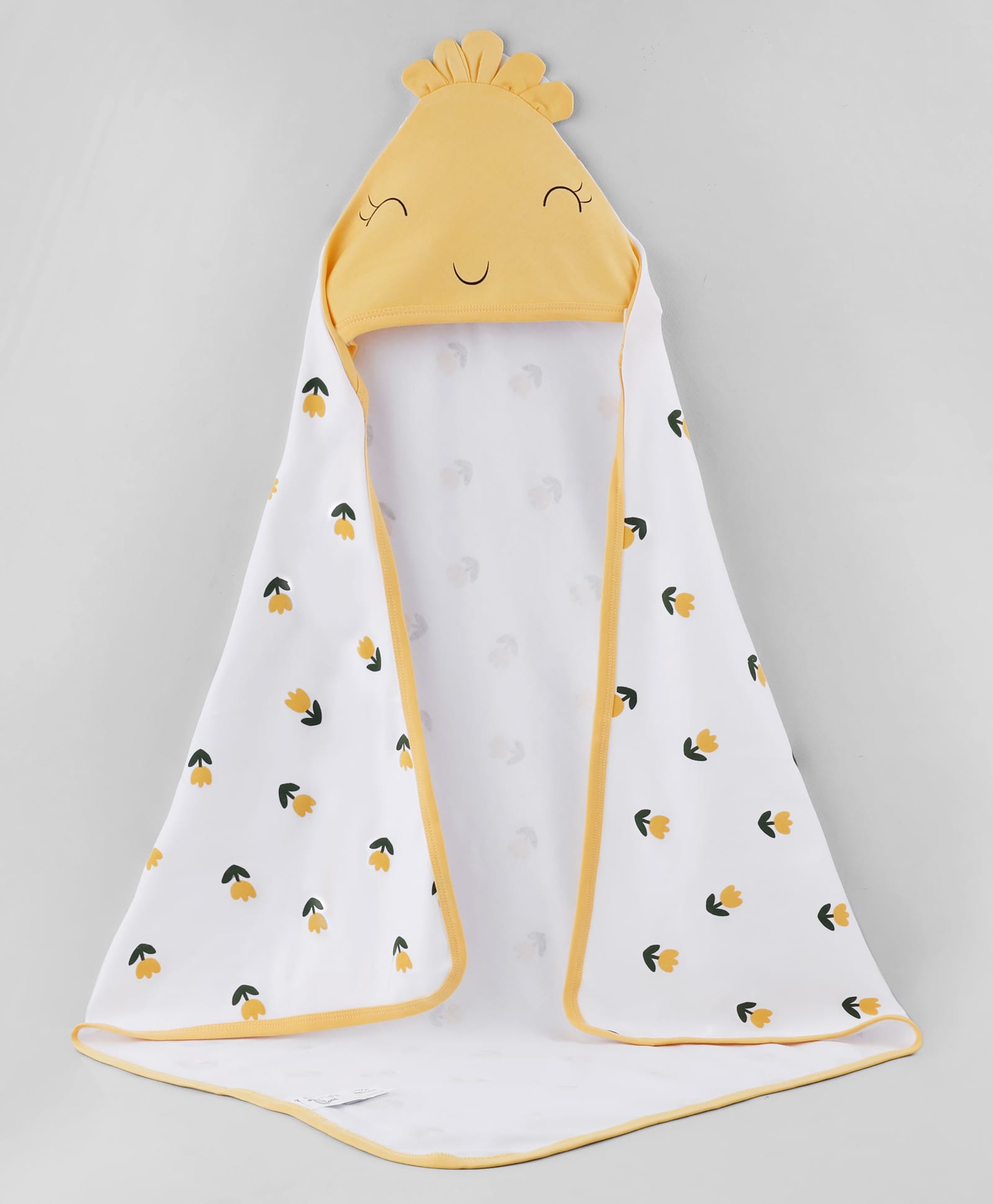 Doodle Poodle 100% Cotton Interlock Knit Hooded Floral Printed Bath Towel L 83 x B 82 cm - White/Yellow-image-27