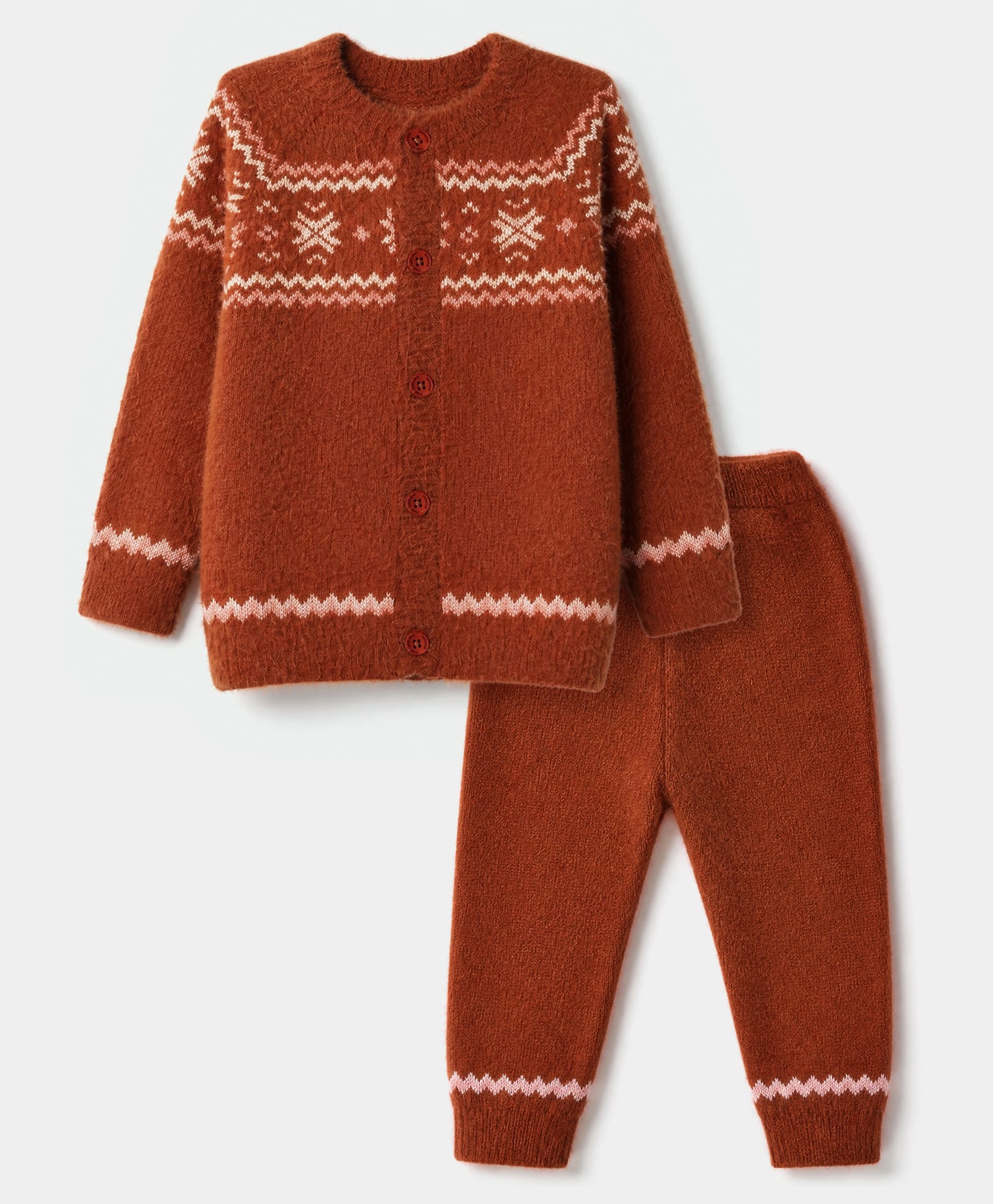 Babyoye 100% Viscose Knit Full Sleeves Sweater Set with Abstract Design - Brown-picture-31