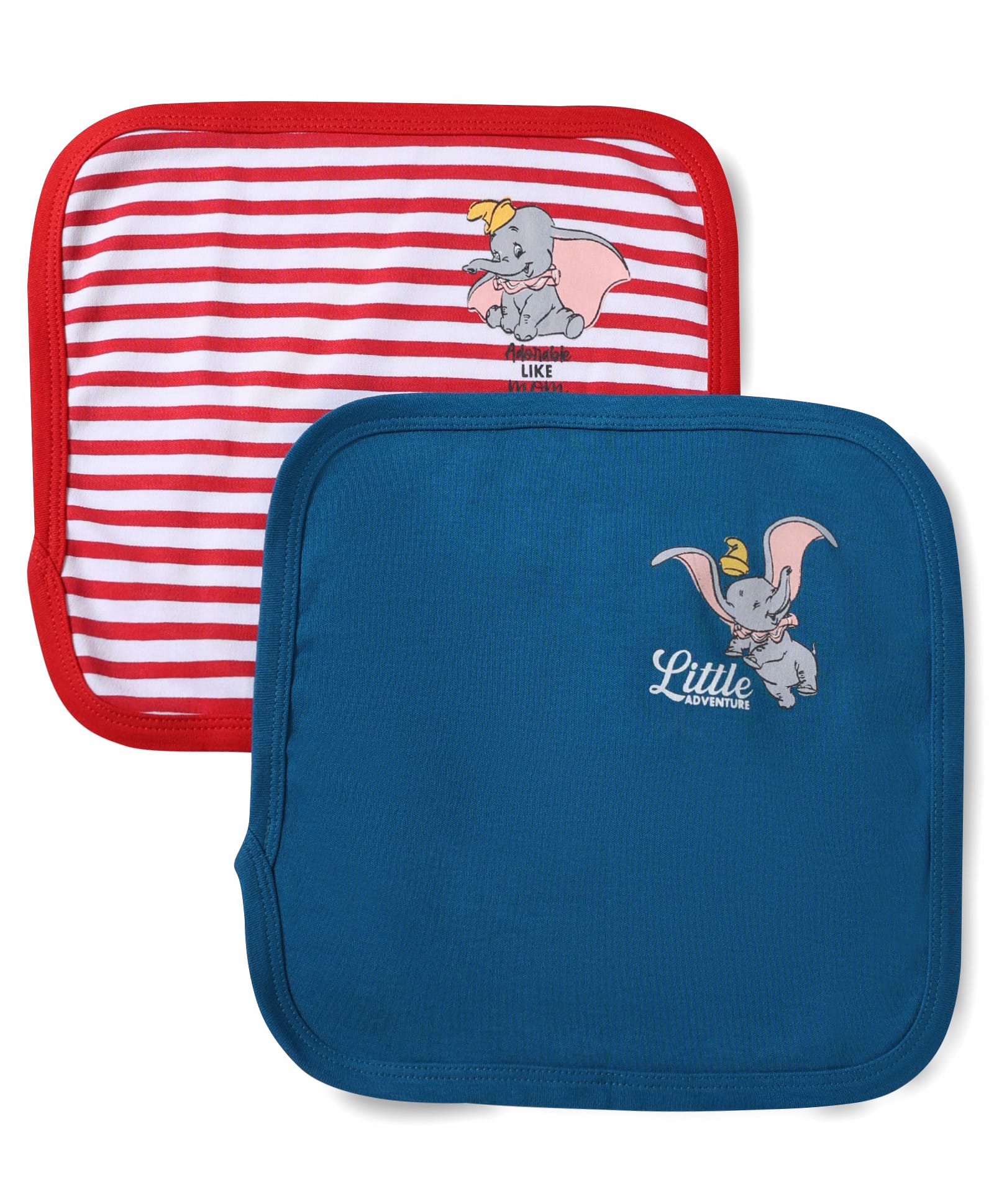 Babyoye Disney Interlock Knit Face Towel Stripe & Dumbo Graphic Print L 25 x B 25 cm Pack of 2 - Multicolor-picture-45