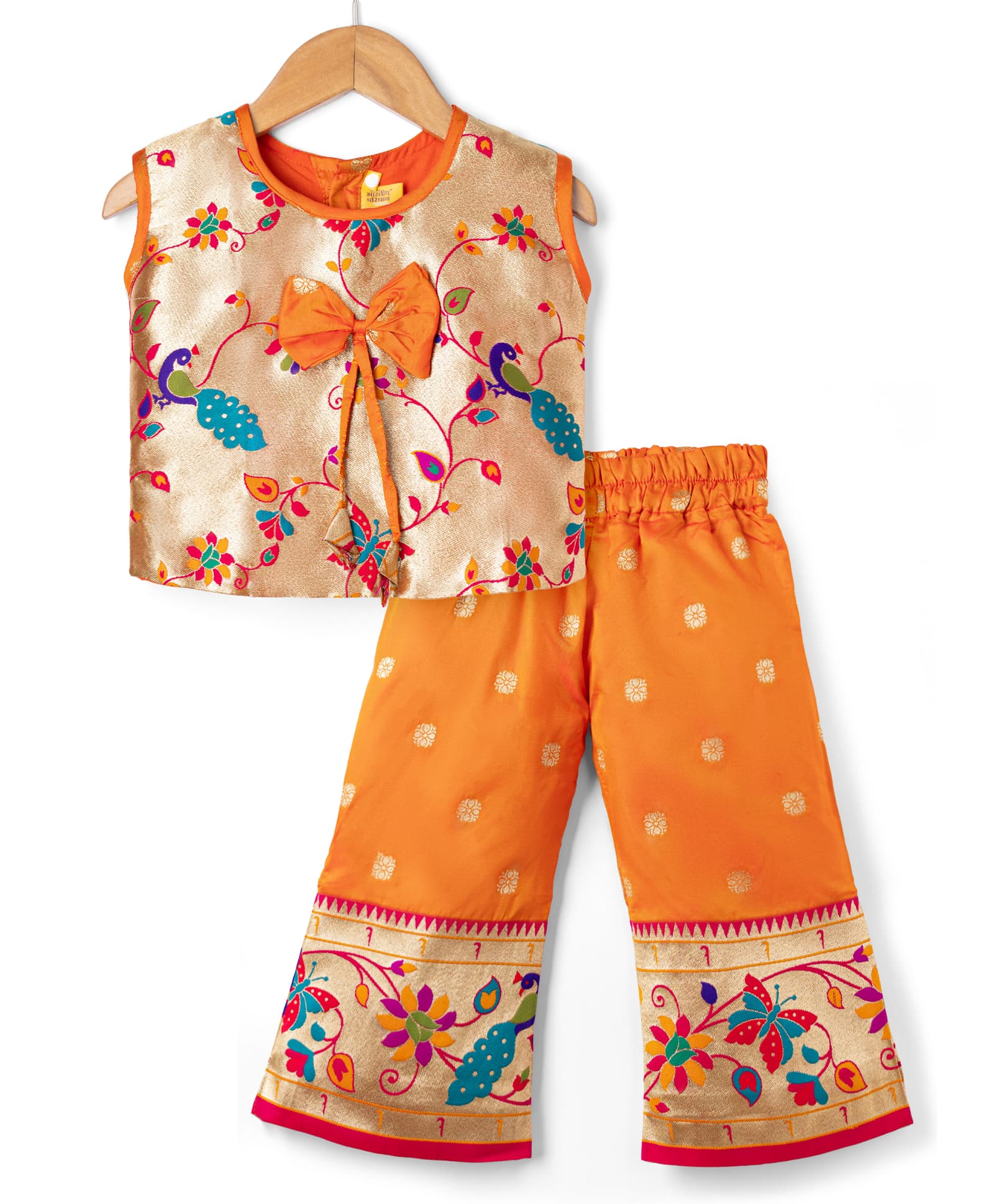Bhartiya Paridhan Silk Woven Sleeveless Indo Western Sets With Floral Embroidery - Orange-image-41