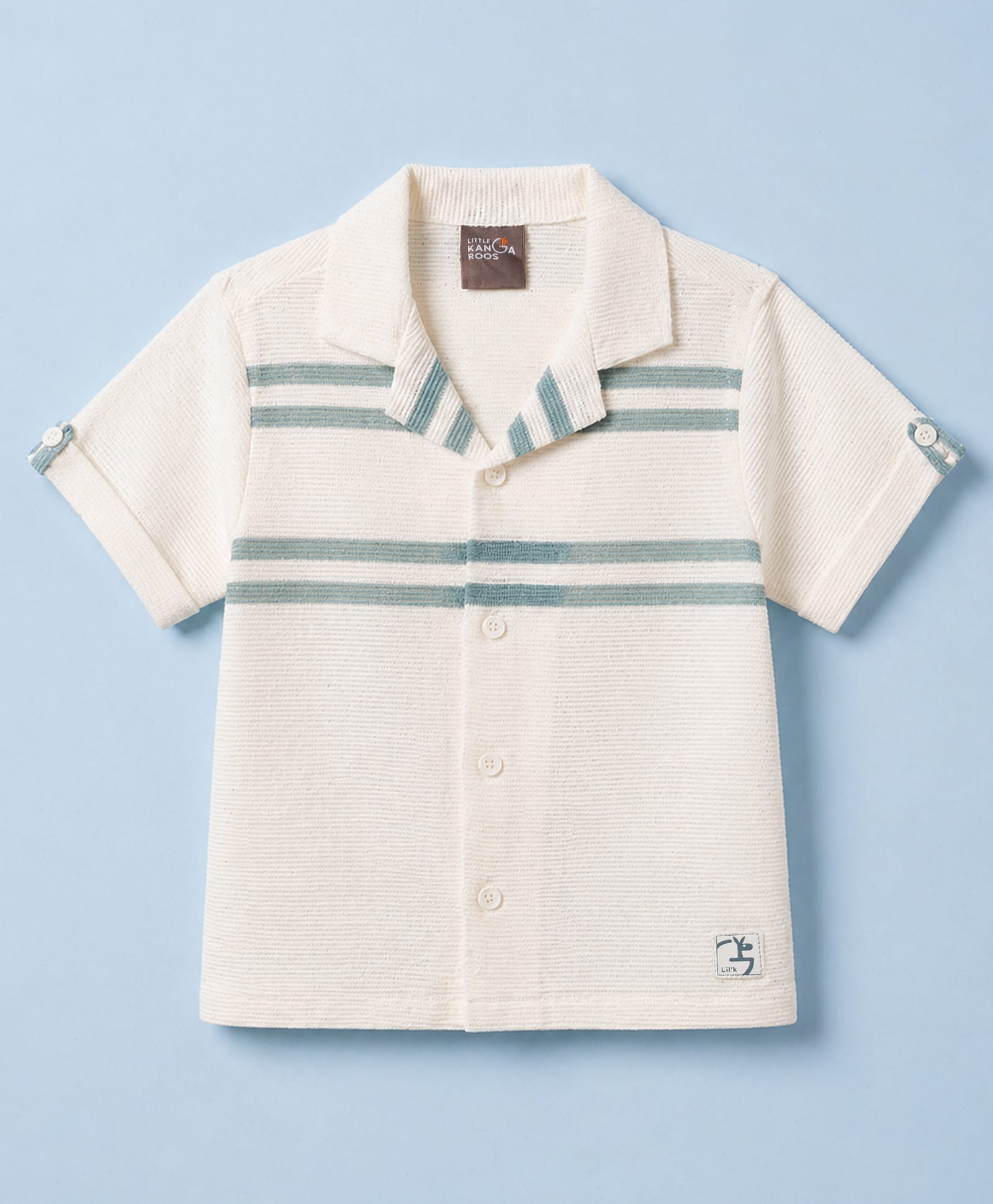 Little Kangaroos Cotton Woven Half Sleeves Striped Shirt With Patch - Grey-picture-38