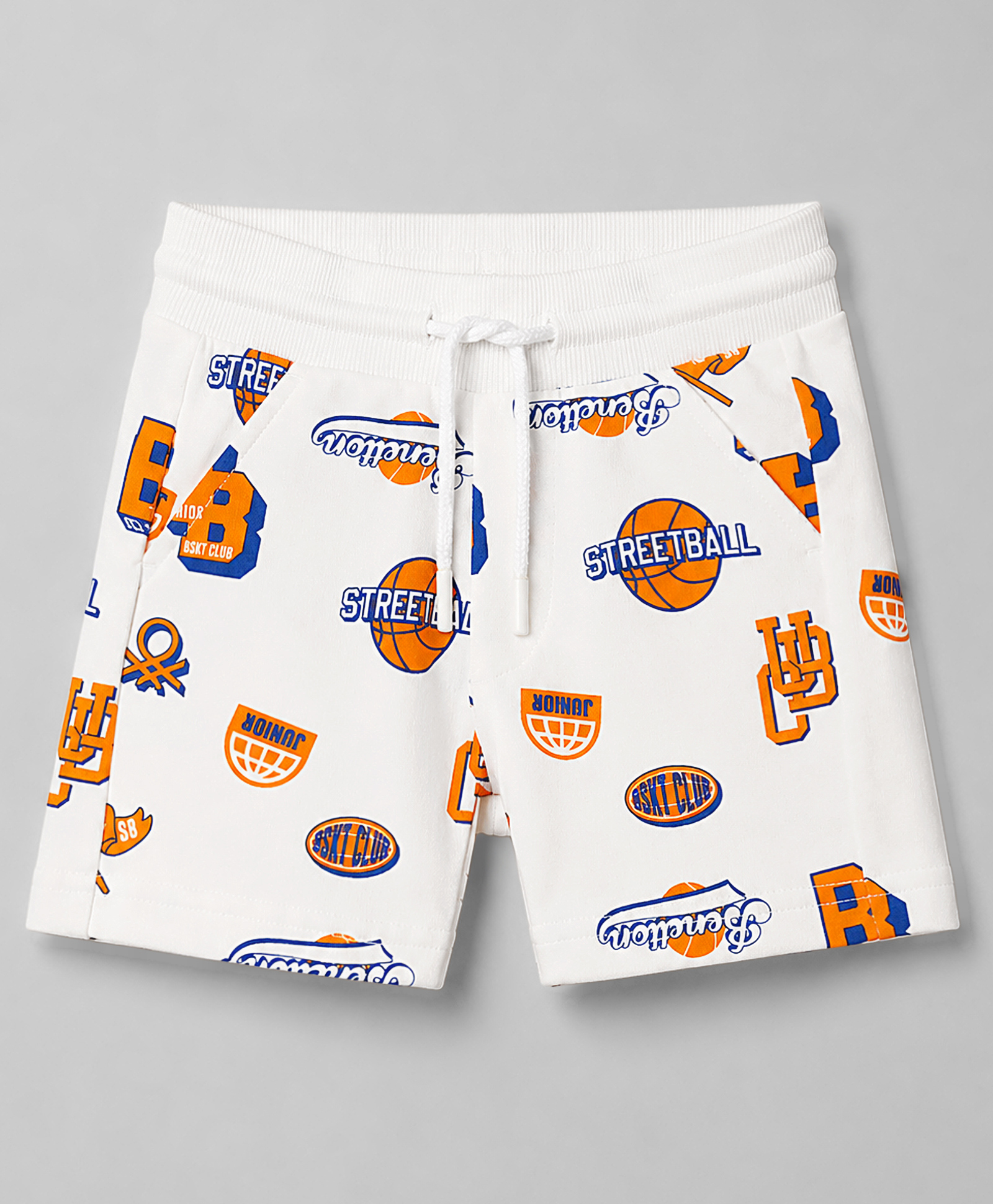 UCB Cotton Knit Knee Length Basketball Theme Printed Shorts - White-picture-29