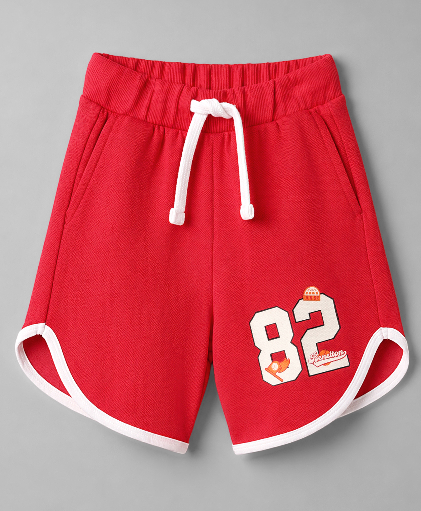 UCB Cotton Knit Knee Length Number Pique Shorts With Piping - Red-picture-32