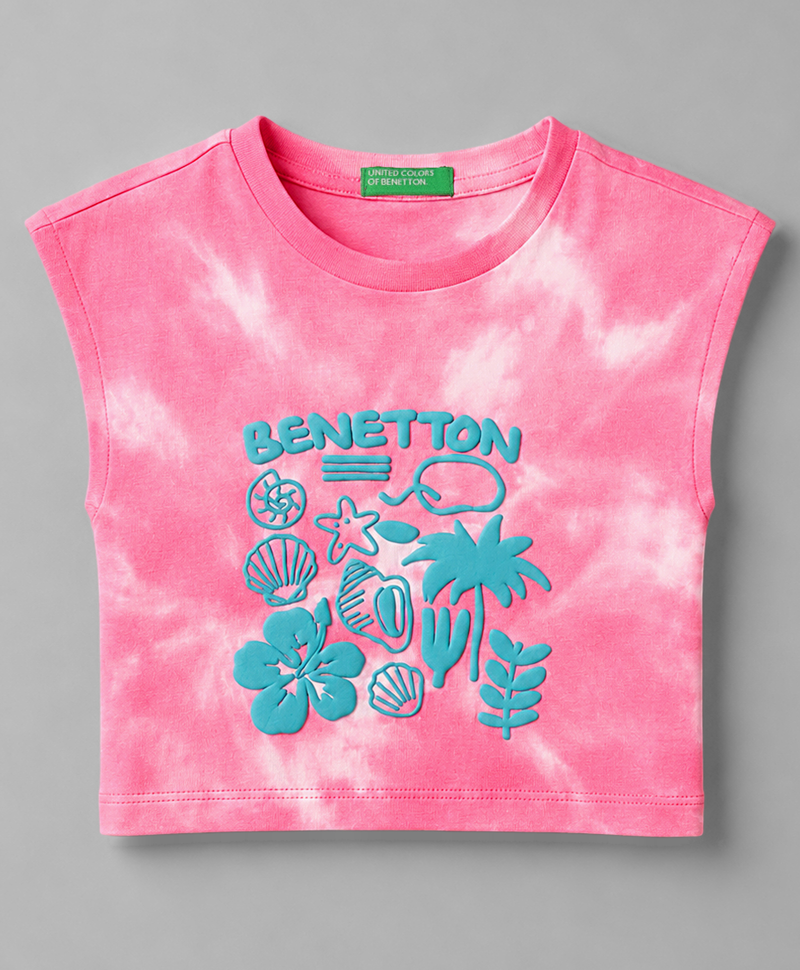 UCB Cotton Knit T-Shirt Half Sleeves Tie Dye Beach Theme Print Neon Pink 9-12 Months-picture-27