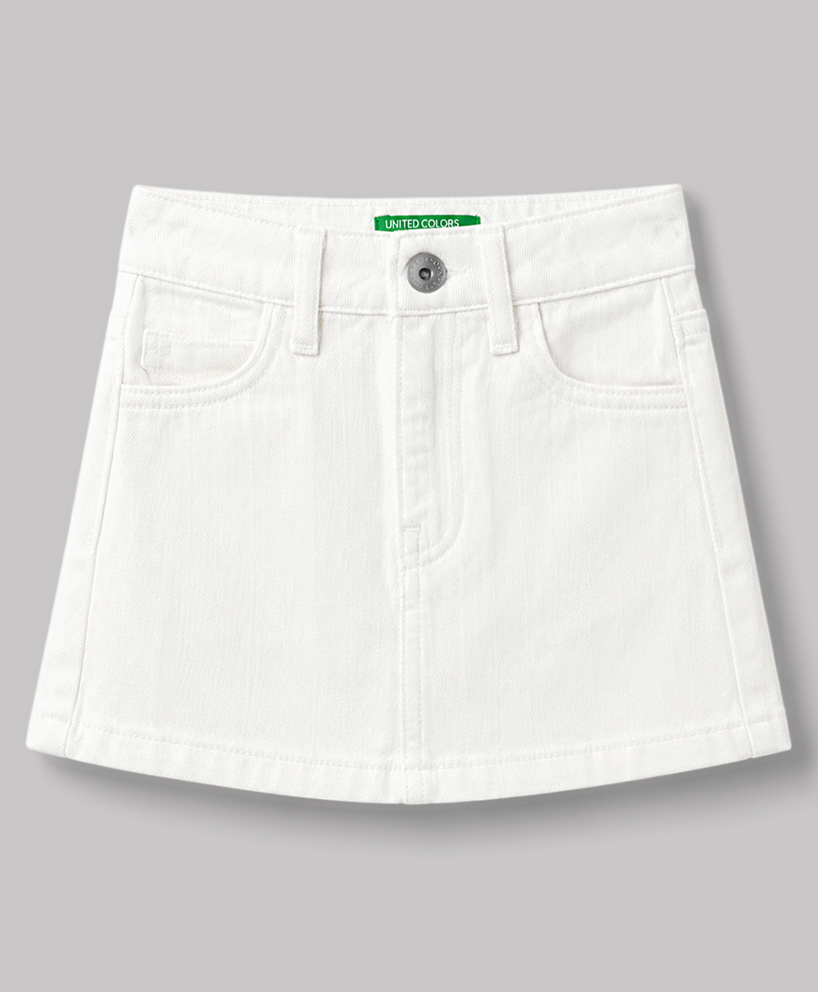 UCB Cotton Woven Knee Length Solid Herringbone Skirt - White-picture-2