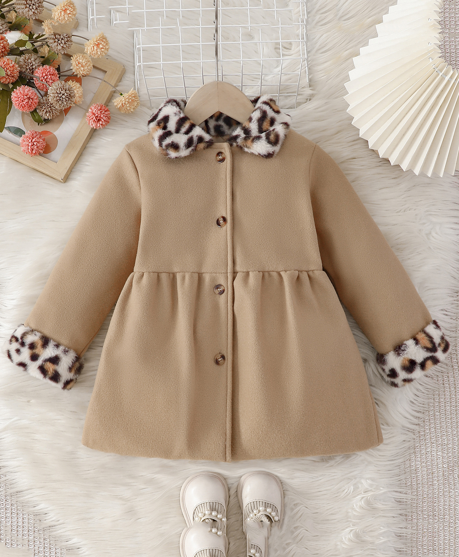 Mark & Mia Full Sleeves Cheetah Printed Collar Neck Frock Style Jacket - Tan-image-20