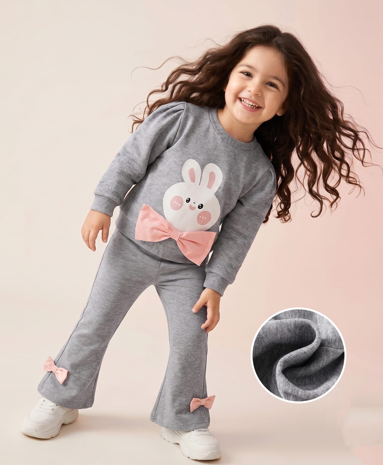 Mark & Mia Full Sleeves Bunny Printed & Bow Applique Winter Wear Suit - Grey-image-29