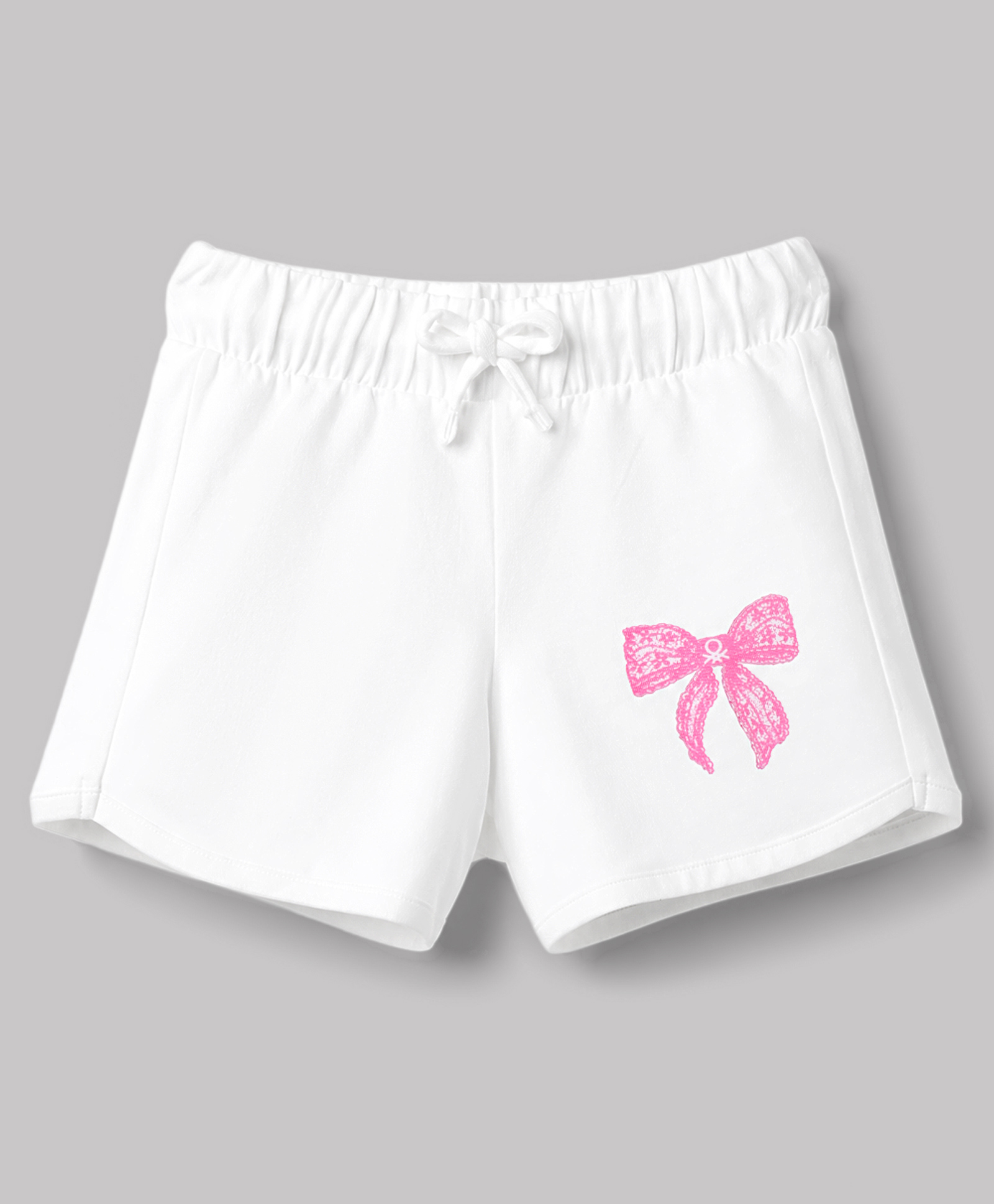 UCB Cotton Elastane Knit Knee Length Shorts With Bow Print - White-picture-13
