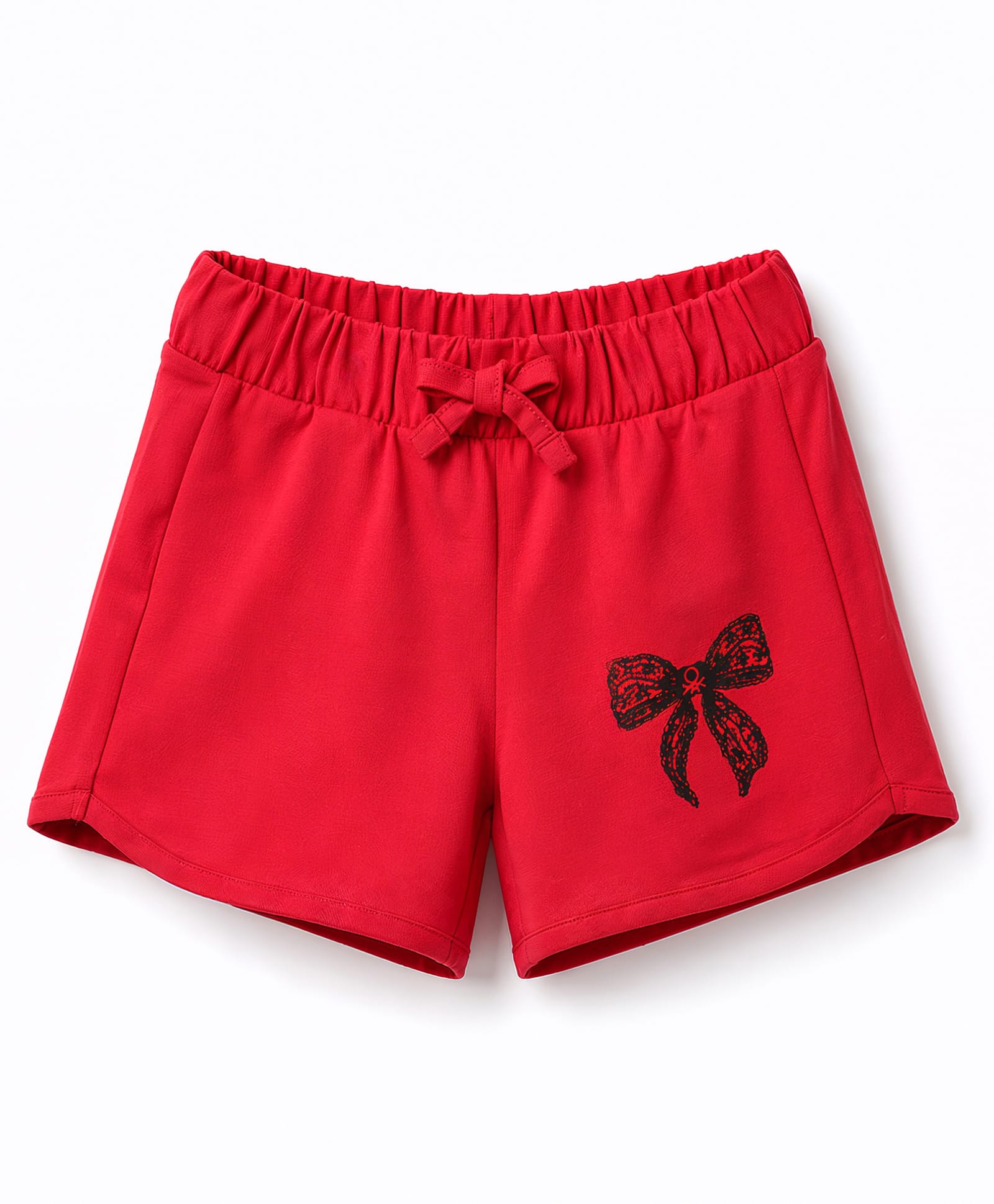 UCB Cotton Elastane Knit Knee Length Shorts With Bow Print - Red-picture-3