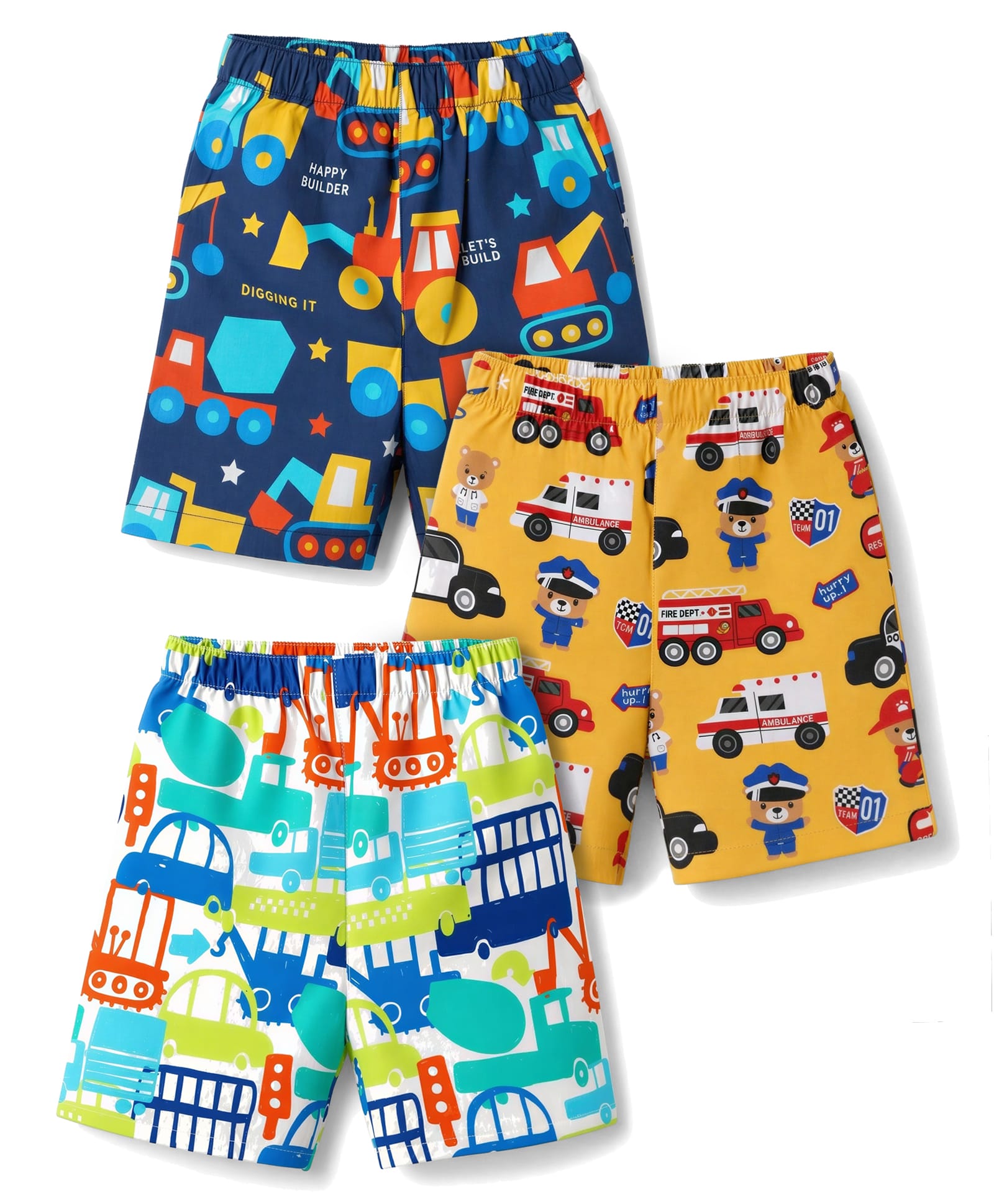 Babyhug Poplin woven Above Knee Length Boxer with JCB & Bear Print Pack of 3- Navy & Yellow-picture-30
