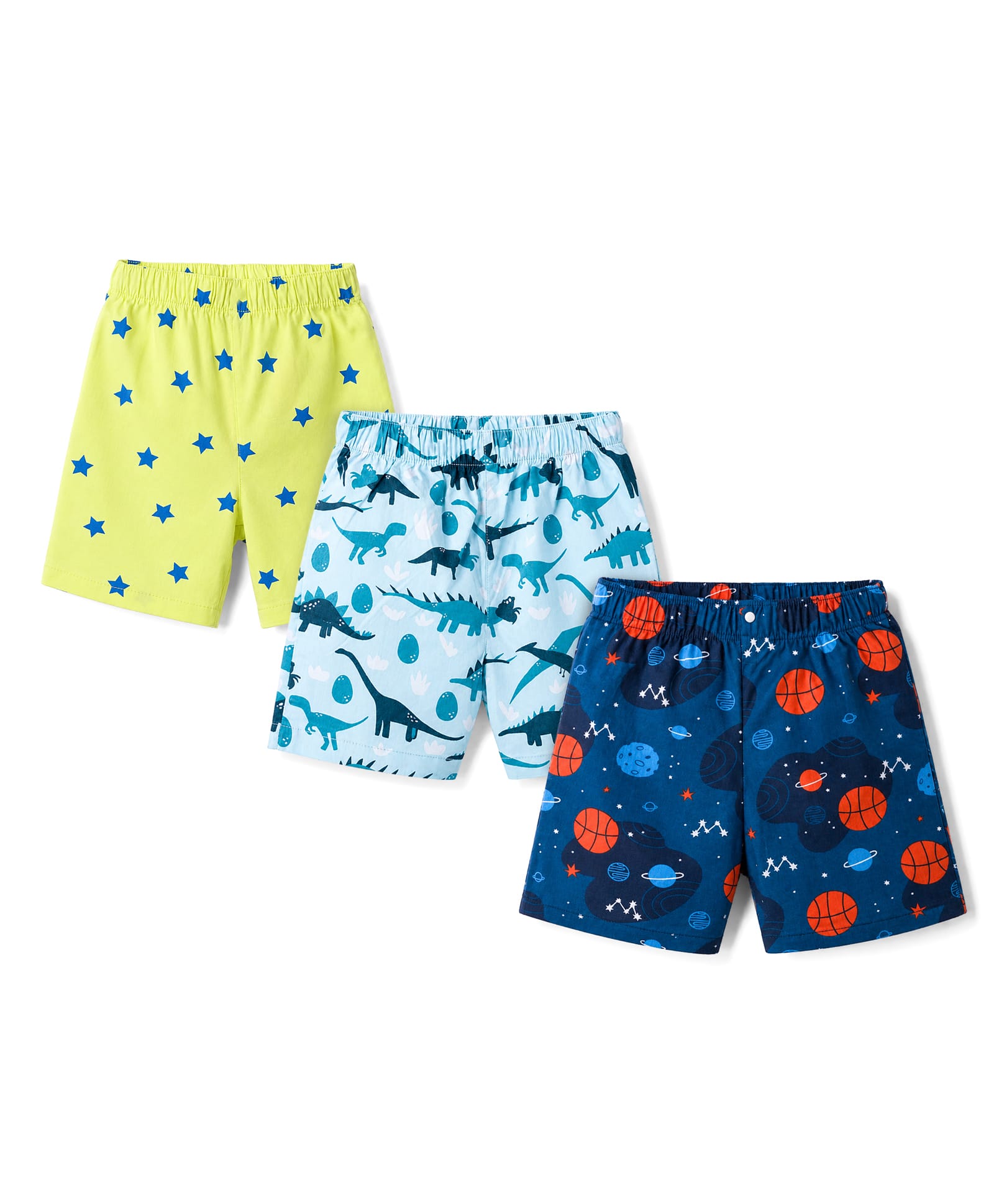 Babyhug Poplin Woven Above Knee Length Space & Dino Printed Boxer Pack of 3 - Navy & Yellow-image-16
