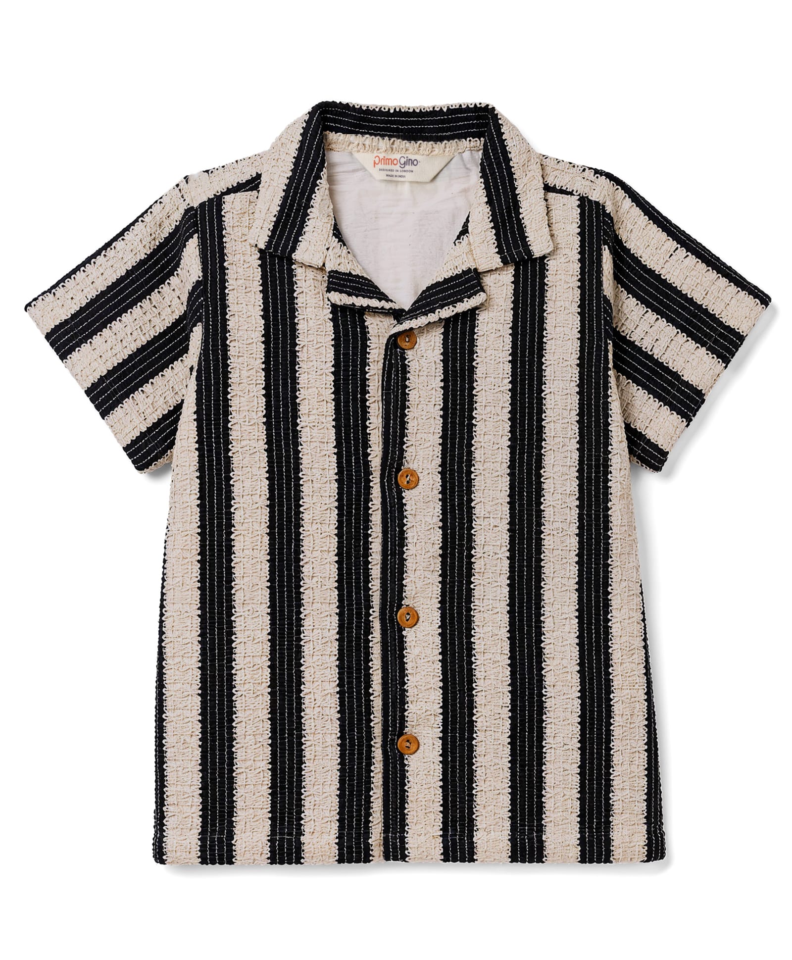 Primo Gino Cotton Woven Shirt with Half Sleeves and Striped in Beige for 4-5 Years-picture-15