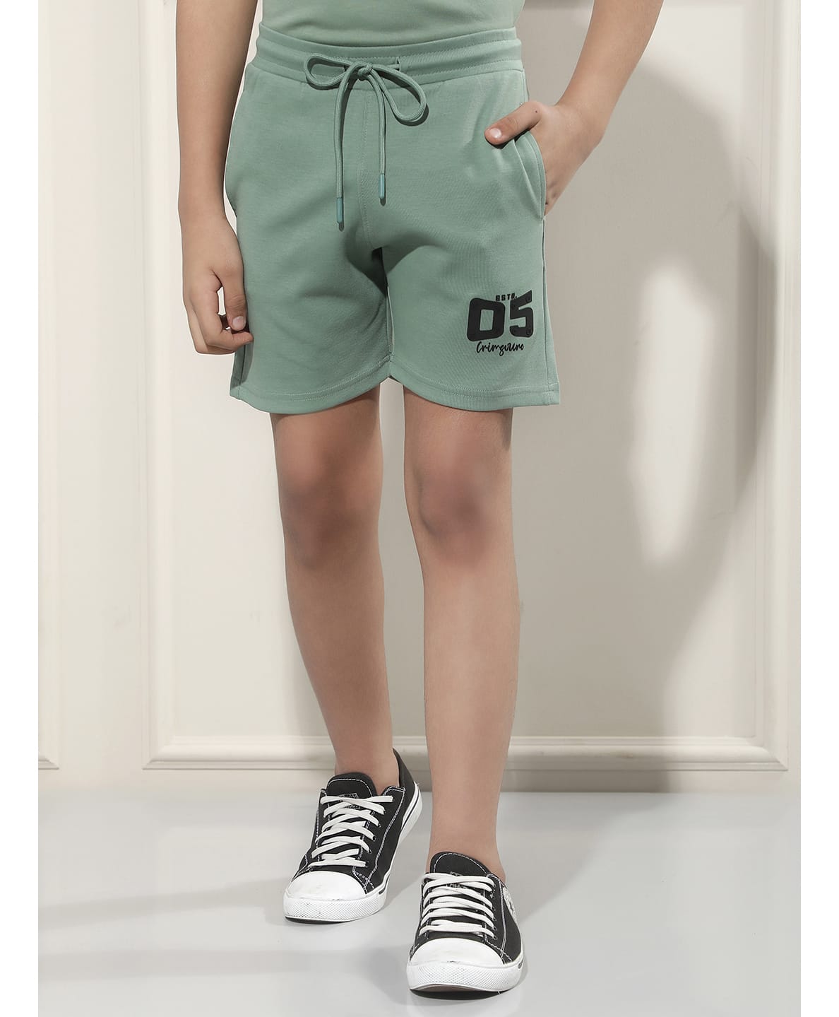 CRIMSOUNE CLUB Cotton Woven Numerical Printed Shorts - Green-picture-17
