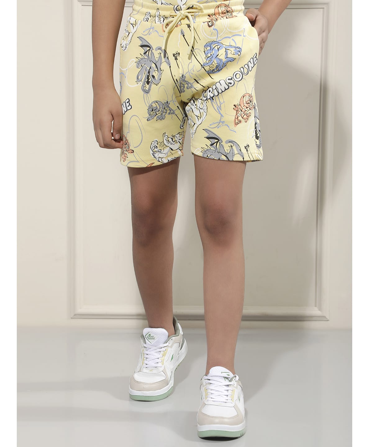 CRIMSOUNE CLUB Cotton Woven Animal Printed Shorts - Yellow-picture-27
