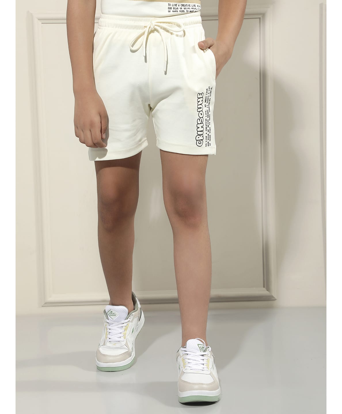 CRIMSOUNE CLUB Cotton Woven Brand Name Printed Shorts - Cream-picture-12