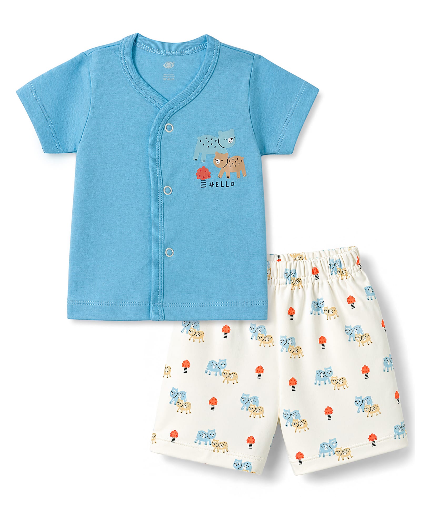 Zero Sinker Knit Half Sleeves T-Shirt & Shorts Night Suit With Animal Print - Light Blue & White-picture-46