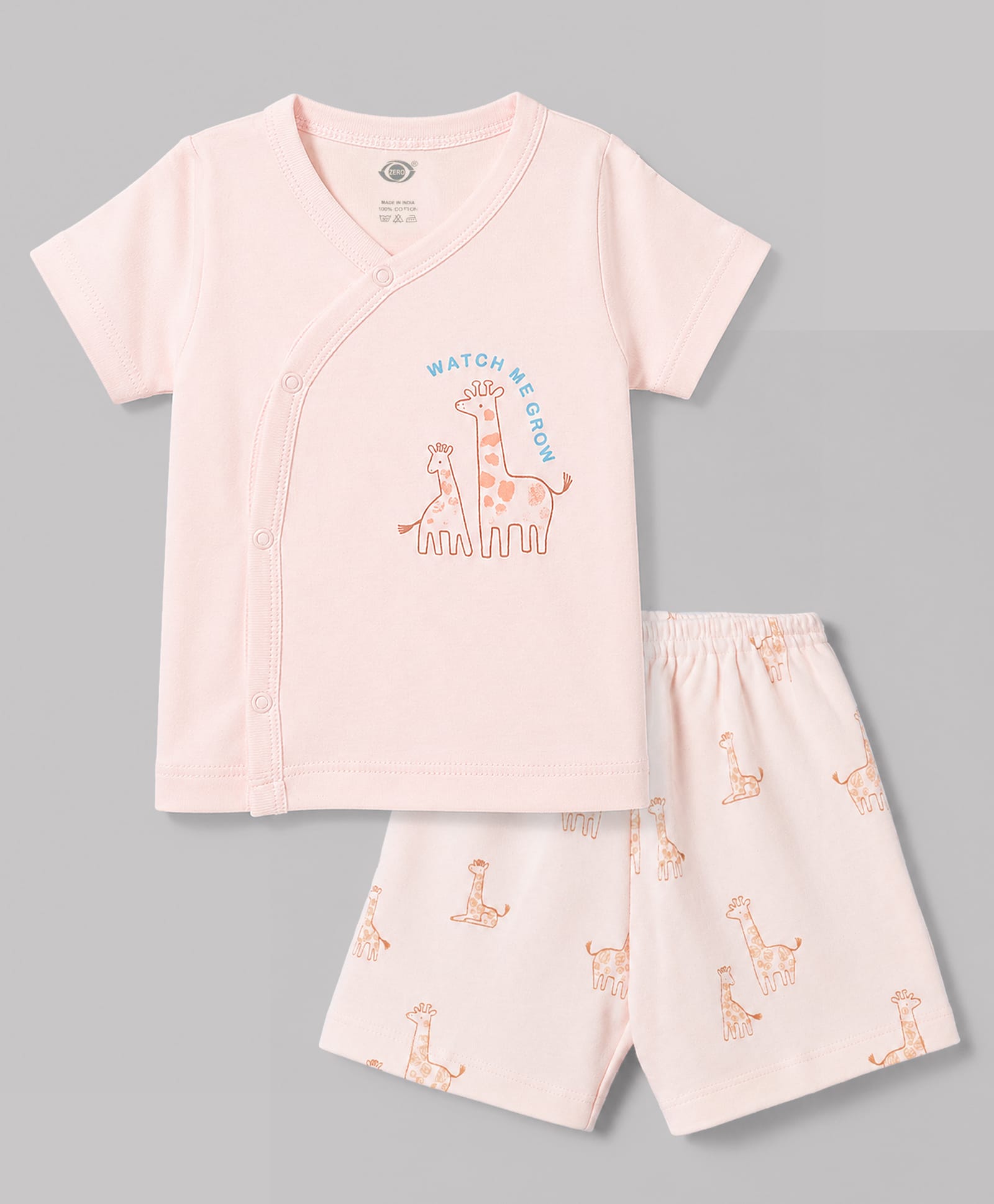 Zero Sinker Knit Half Sleeves T-Shirt & Shorts Night Suit With Giraffe Print - Peach-picture-21