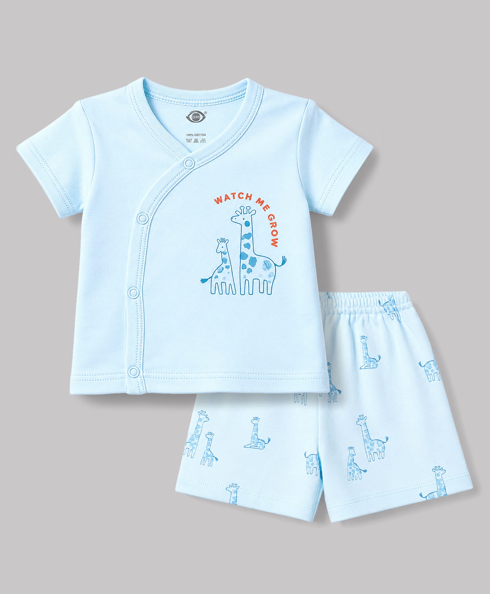Zero Sinker Knit Half Sleeves T-Shirt & Shorts Night Suit With Giraffe Print - Aqua Blue-picture-32