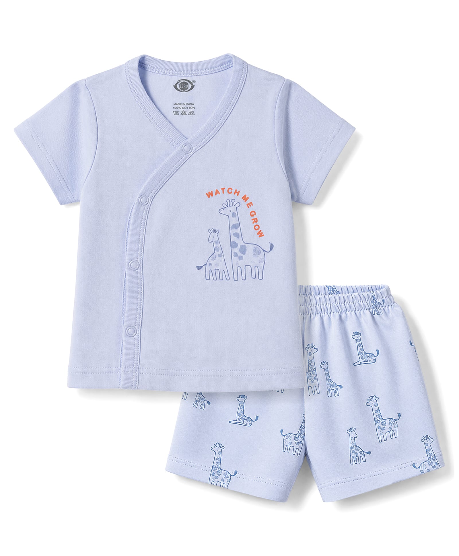 Zero Sinker Knit Half Sleeves T-Shirt & Shorts Night Suit With Giraffe Print - Sky Blue-picture-25