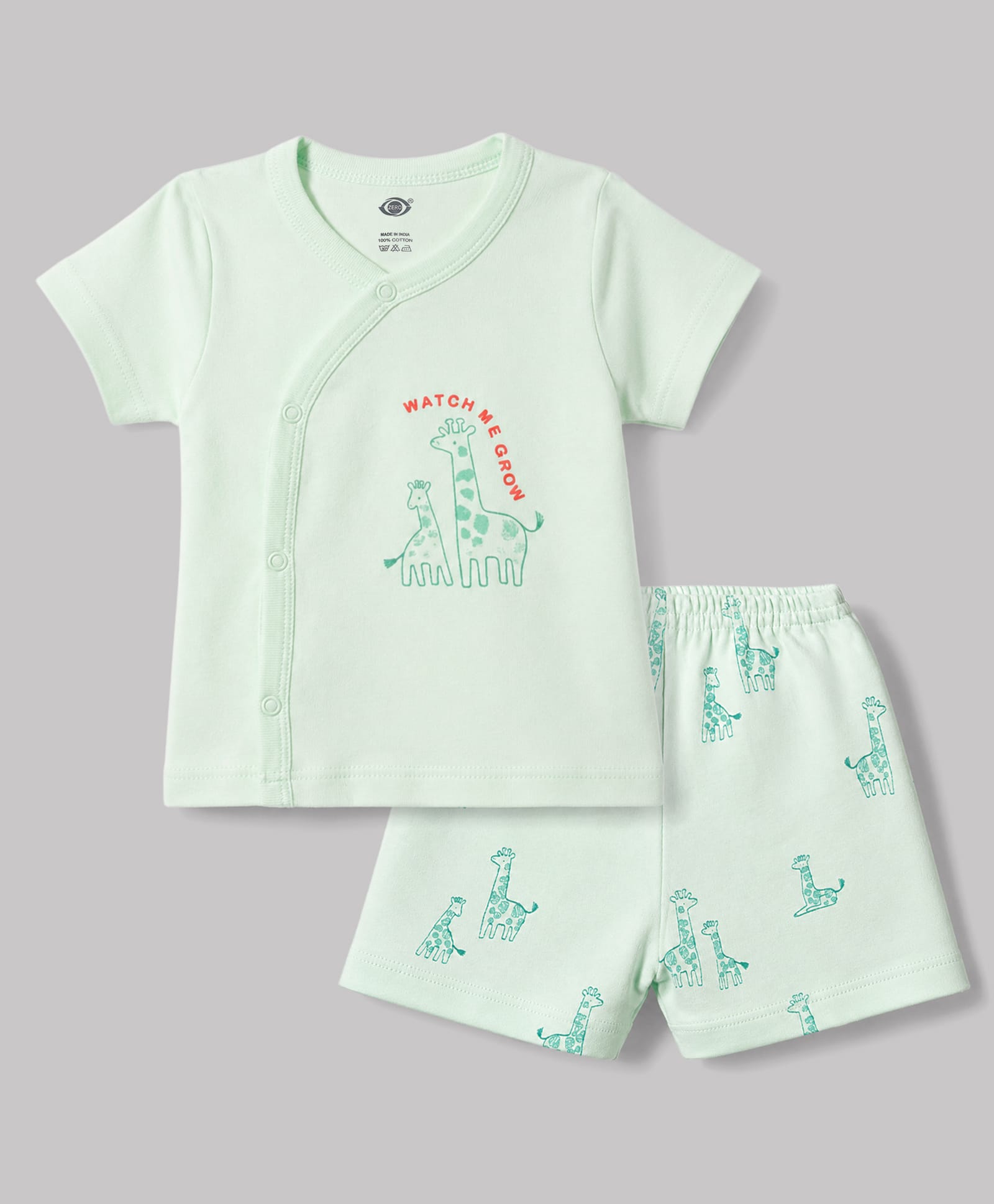 Zero Sinker Knit Half Sleeves T-Shirt & Shorts Night Suit With Giraffe Print - Sea Green-picture-24