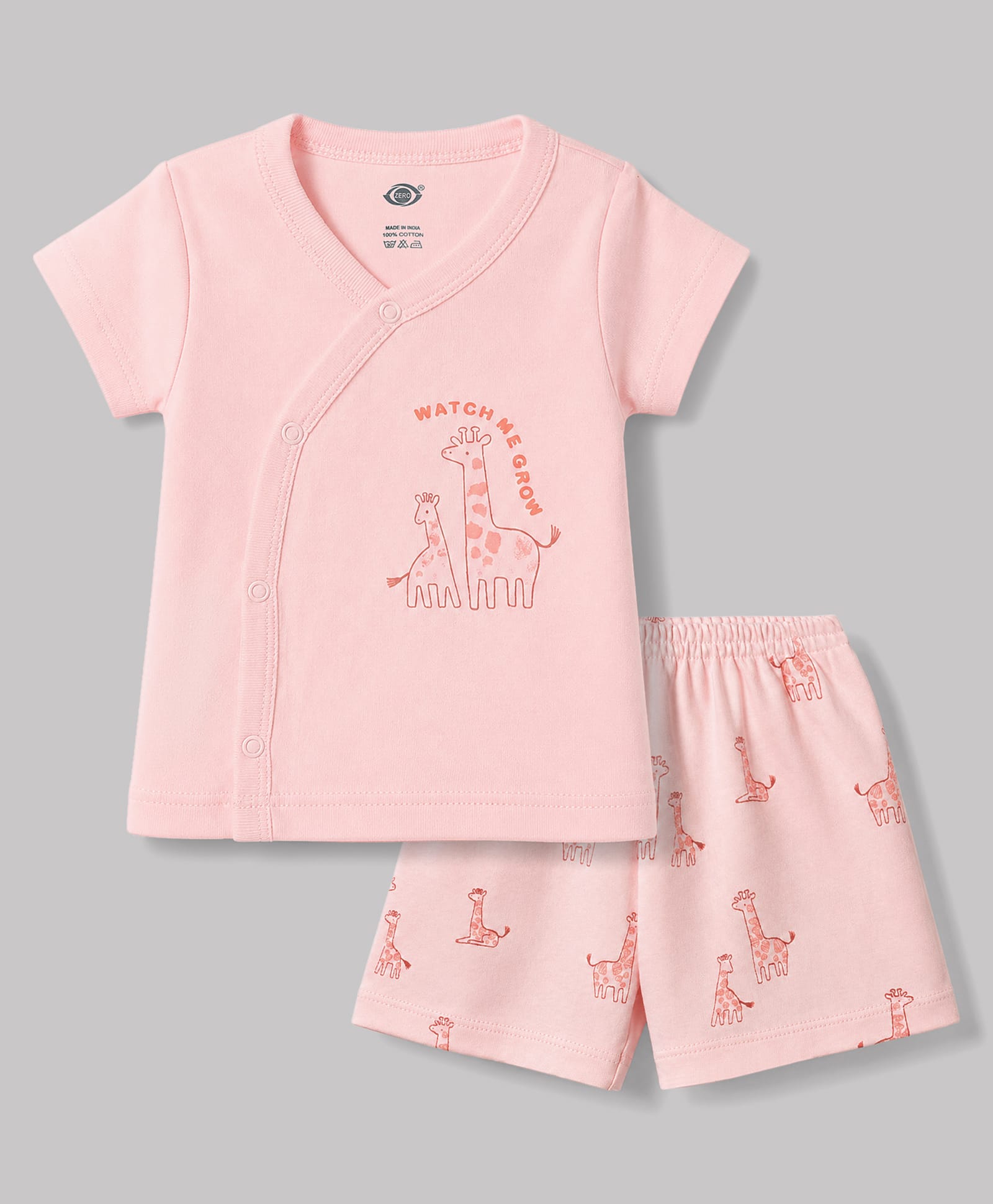 Zero Sinker Knit Half Sleeves T-Shirt & Shorts Night Suit With Giraffe Print - Pink-image-34