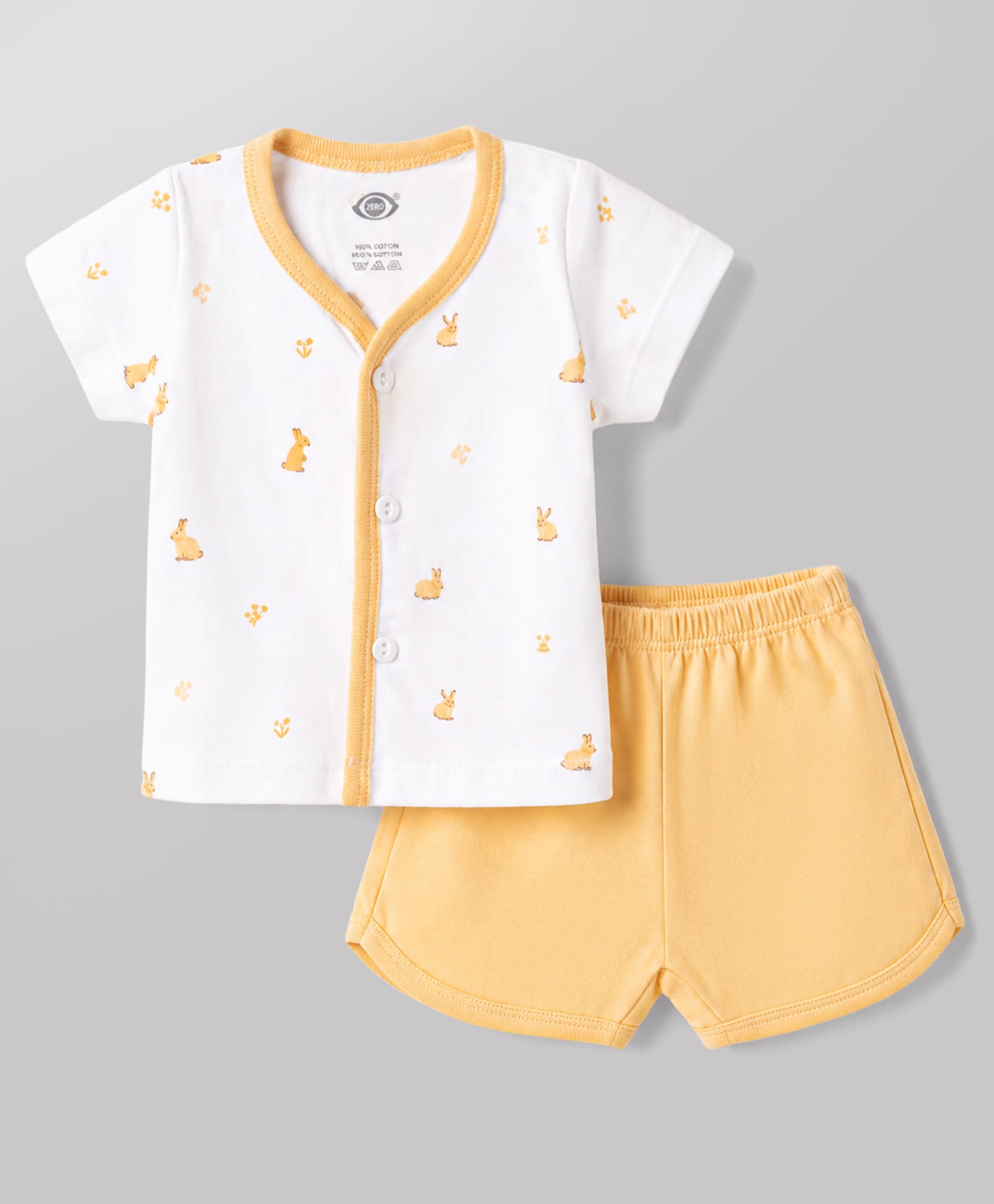 Zero Sinker Knit Half Sleeves T-Shirt & Shorts Night Suit With Bunny Print - Light Orange-image-48