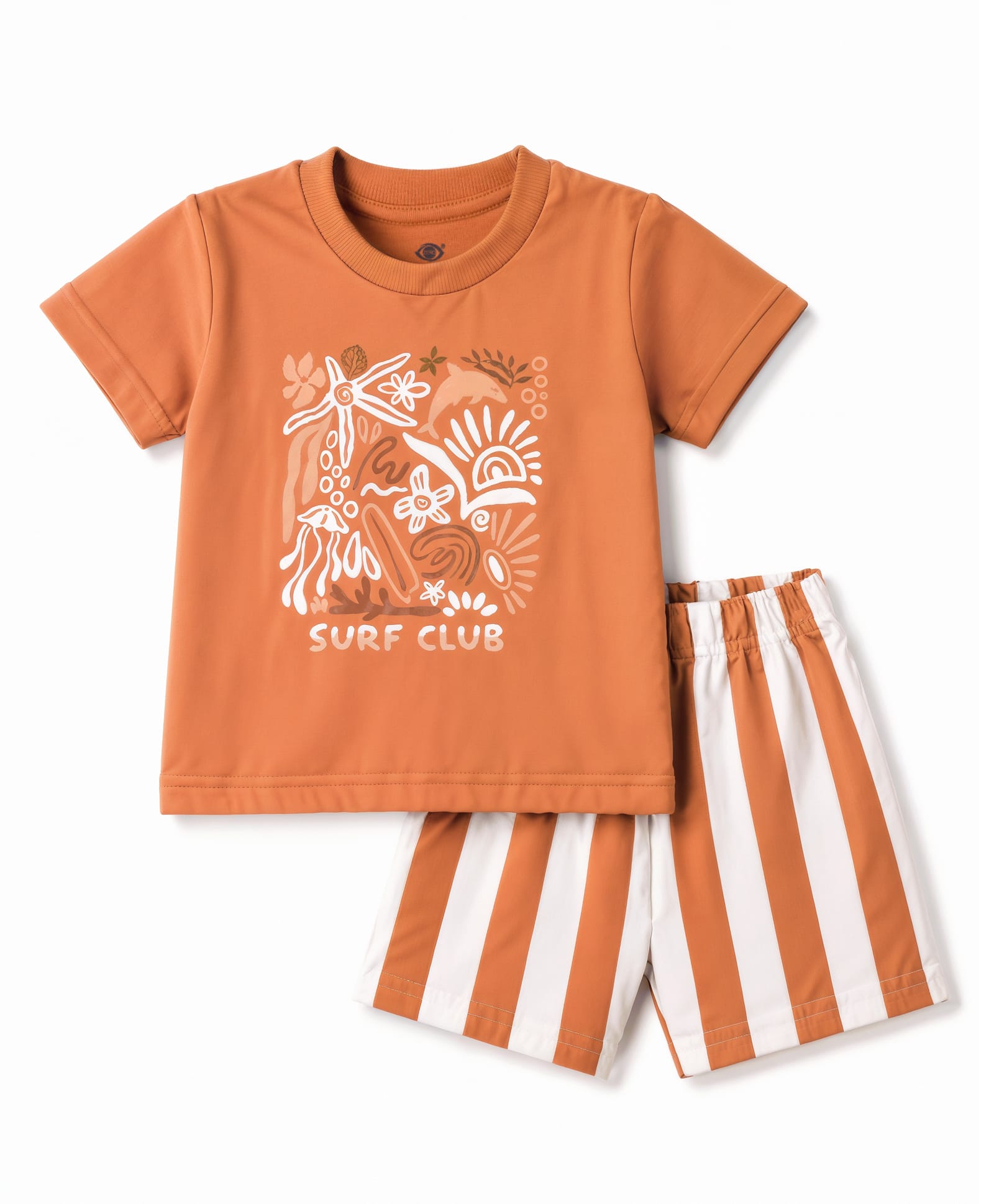 Zero Sinker Knit Half Sleeves T-Shirt & Striped Shorts Set With Sea Life Print - Orange-image-47