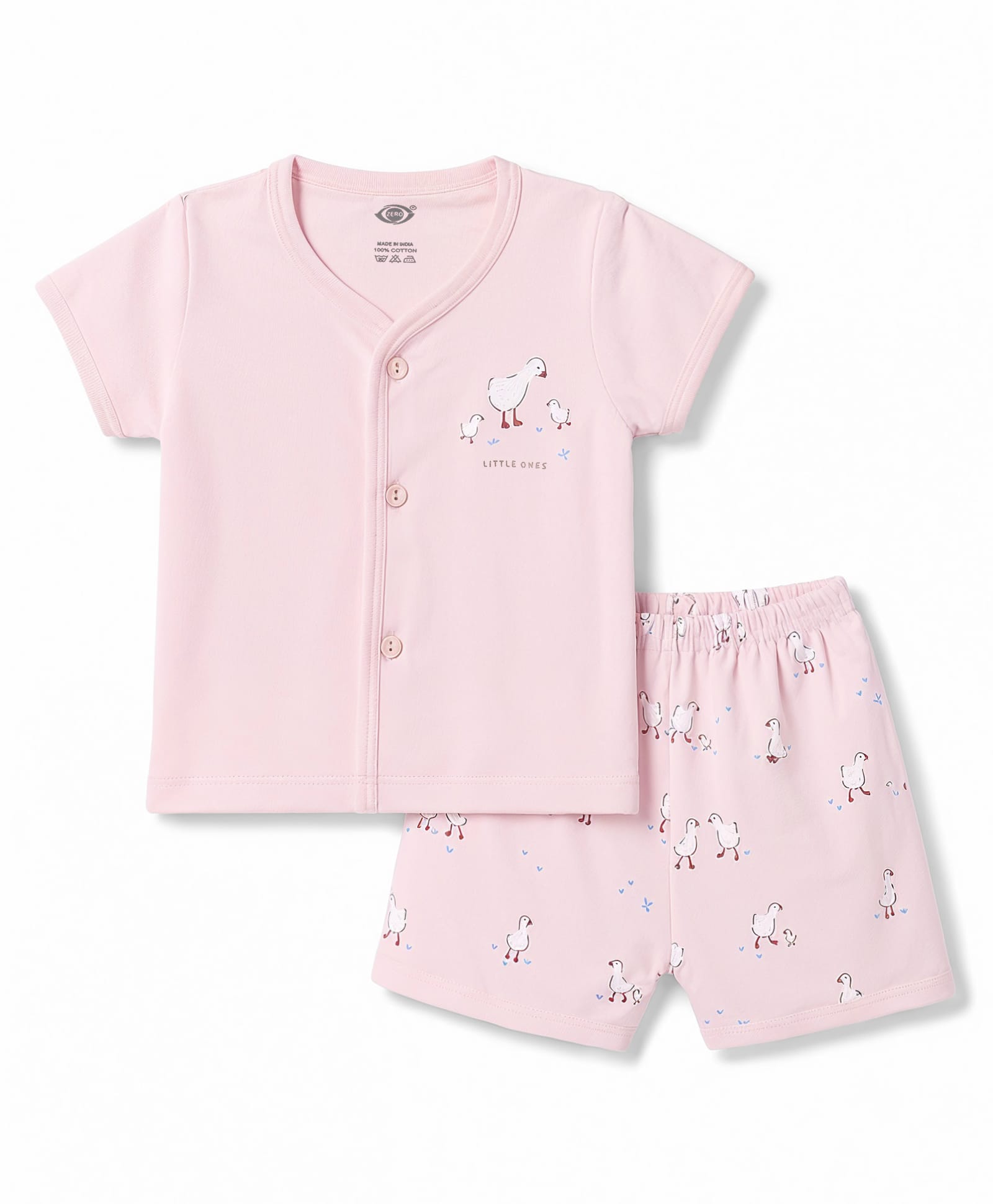 Zero Sniker Knit Half Sleeves T-Shirt & Shorts Night Suit With Birds Print - Peach-picture-34