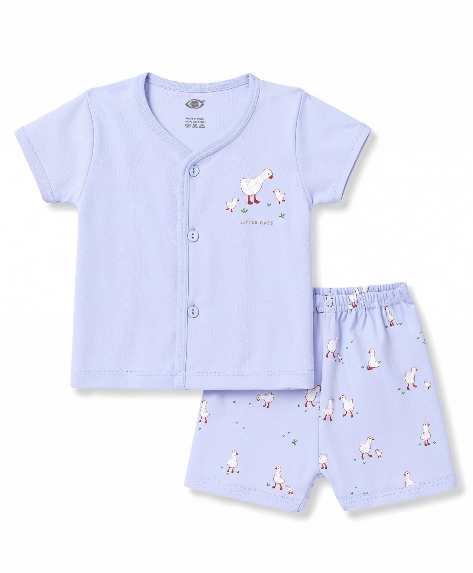 Zero Sniker Knit Half Sleeves T-Shirt & Shorts Night Suit With Birds Print - Light Blue-picture-23