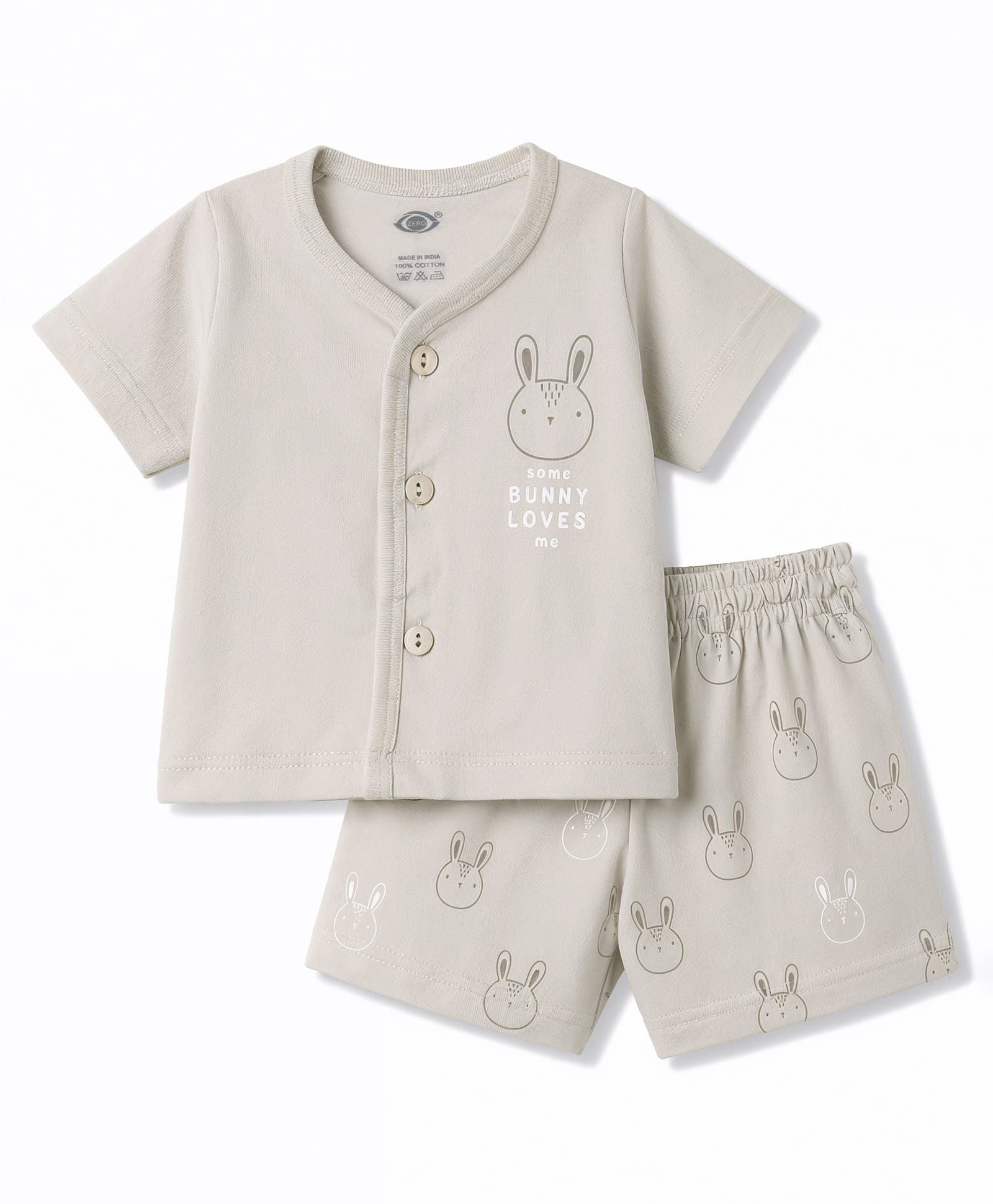 Zero Sinker Knit Half Sleeves T-Shirt & Shorts Night Suit With Bunny Print - Silver-picture-27