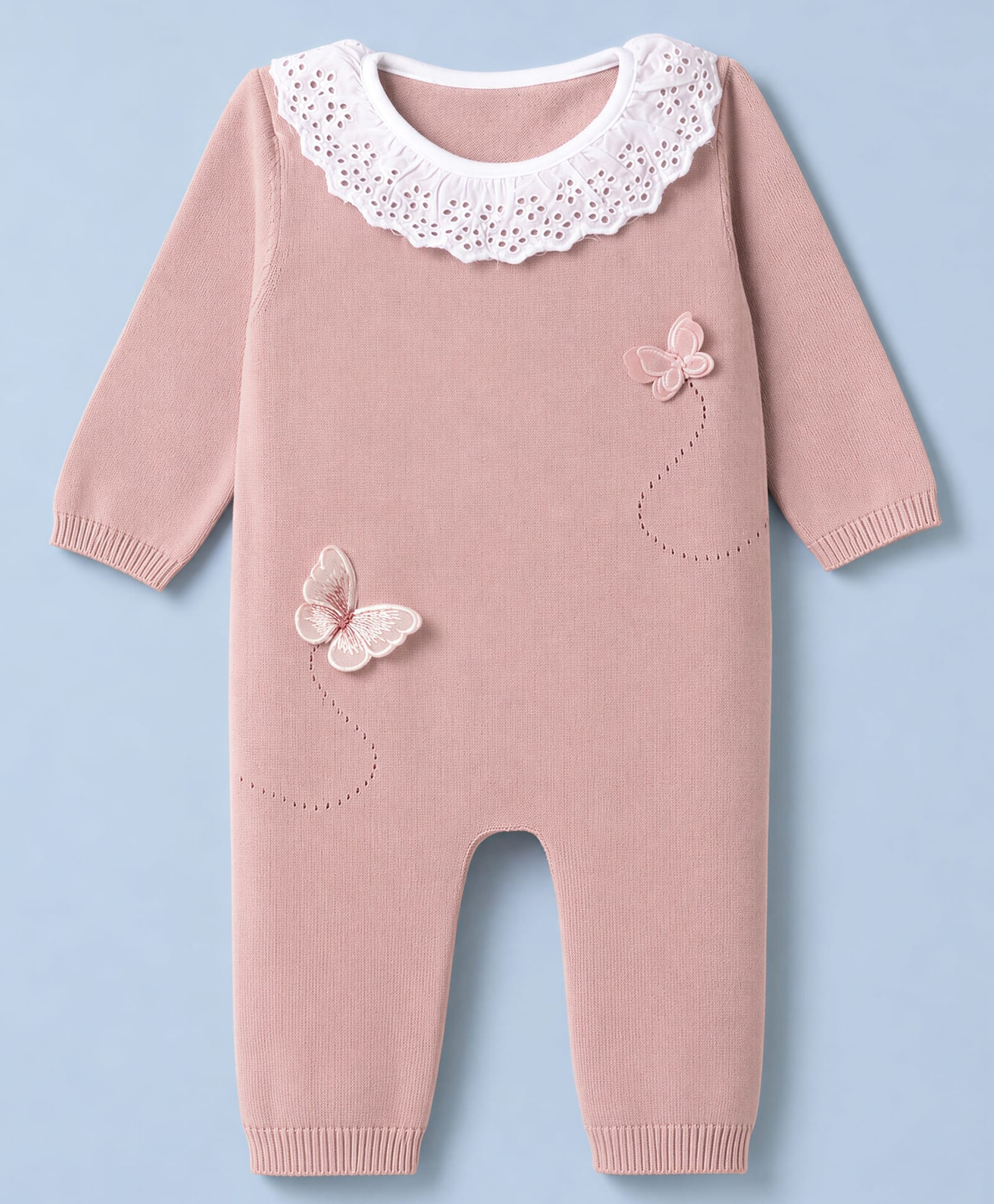ToffyHouse Knit Full Sleeves Romper with Butterfly Applique - Peach-image-0